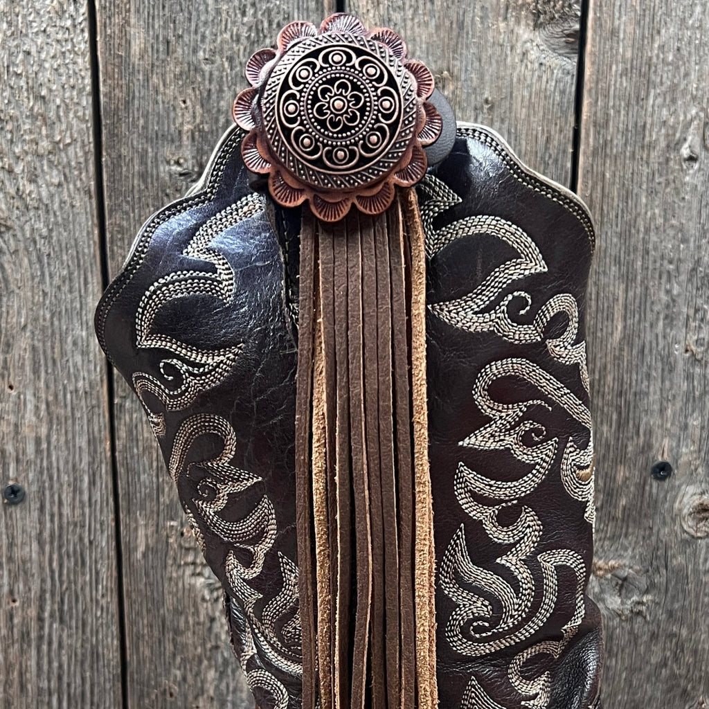 Boot Cuff Jewelry - Copper Intricate Engraved Concho - Fringe