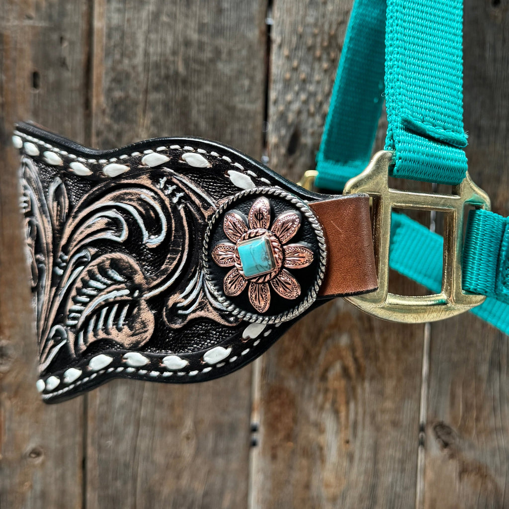 Teal Nylon Horse Halter – Bronc Noseband with Western Conchos NH107 — view 4