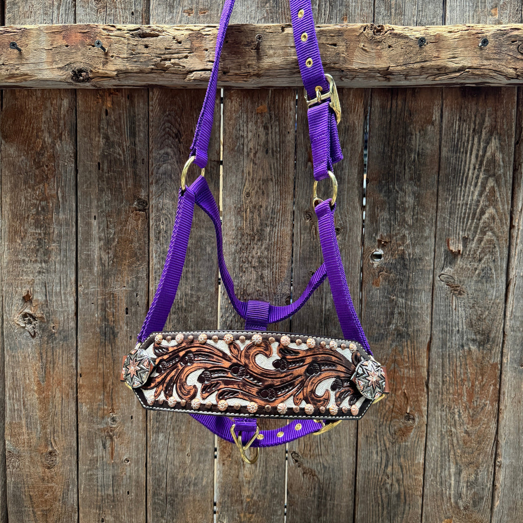 Purple Nylon Horse Halter – Bronc Noseband with Western Conchos NH110 — view 2