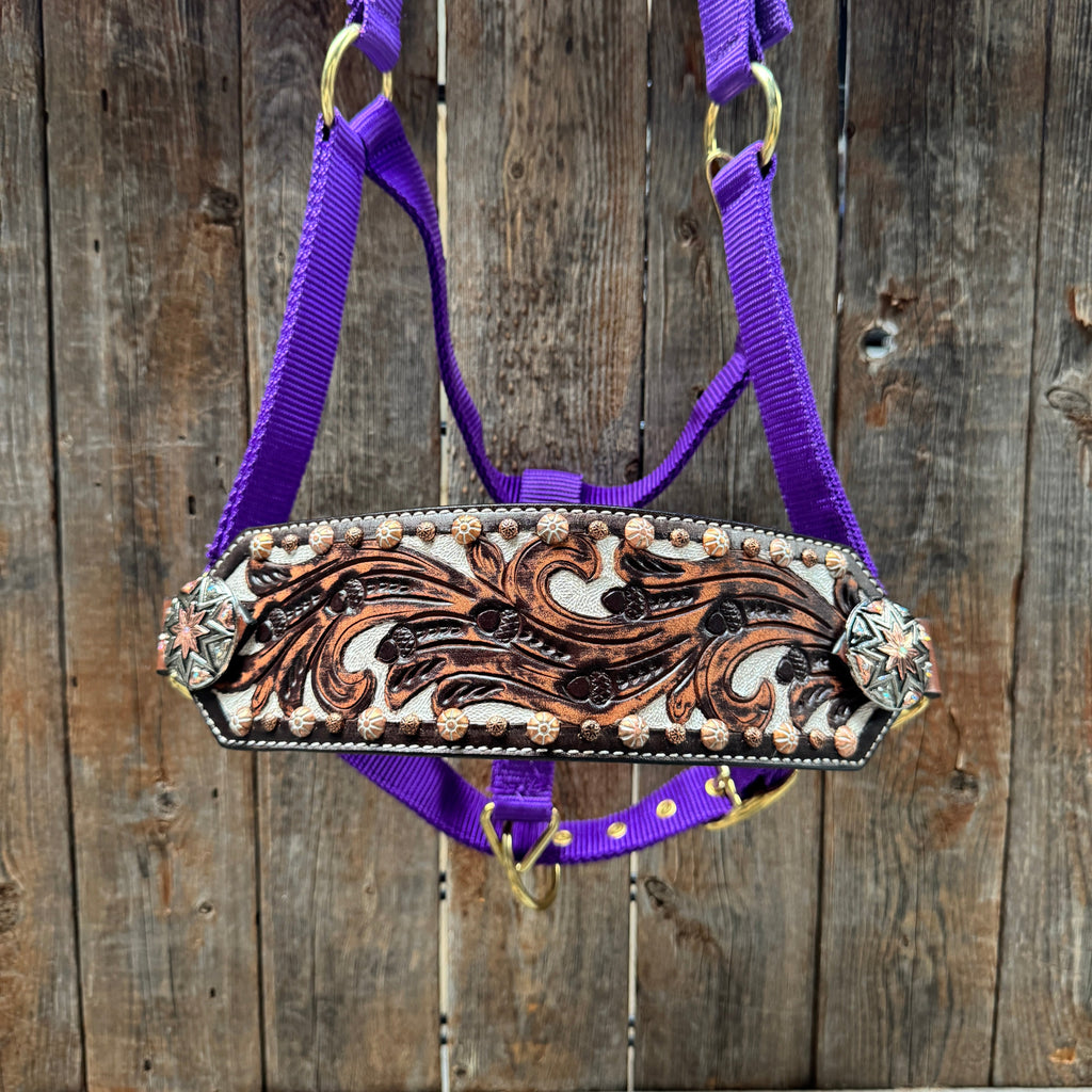 Purple Nylon Horse Halter – Bronc Noseband with Western Conchos NH110 — view 3