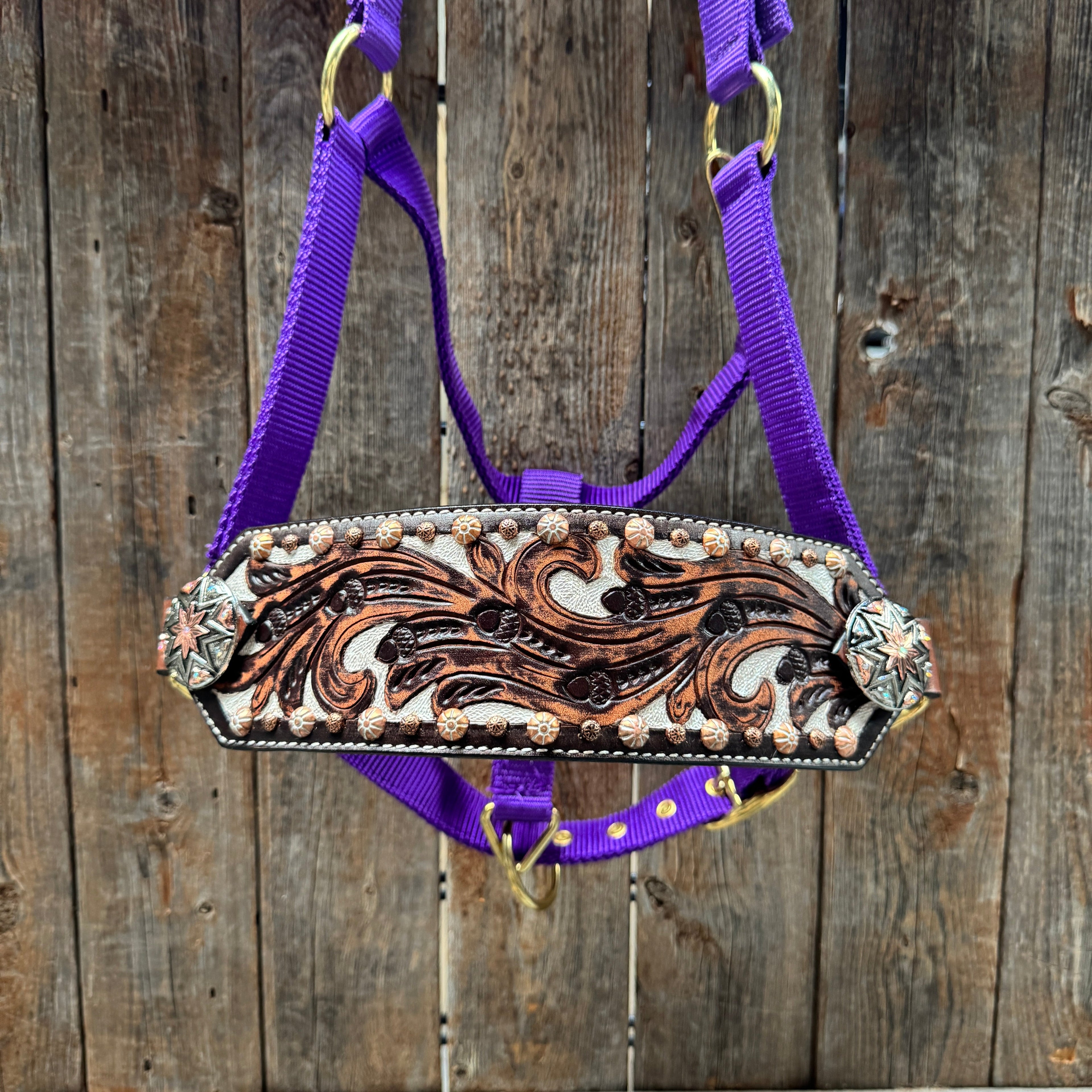 Purple Nylon Horse Halter – Bronc Noseband with Western Conchos NH110 — view 3