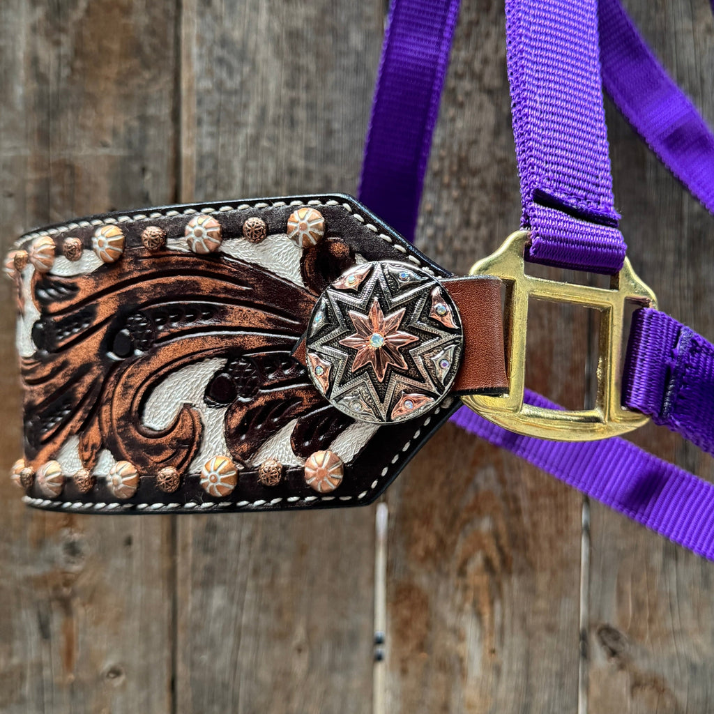 Purple Nylon Horse Halter – Bronc Noseband with Western Conchos NH110 — view 4
