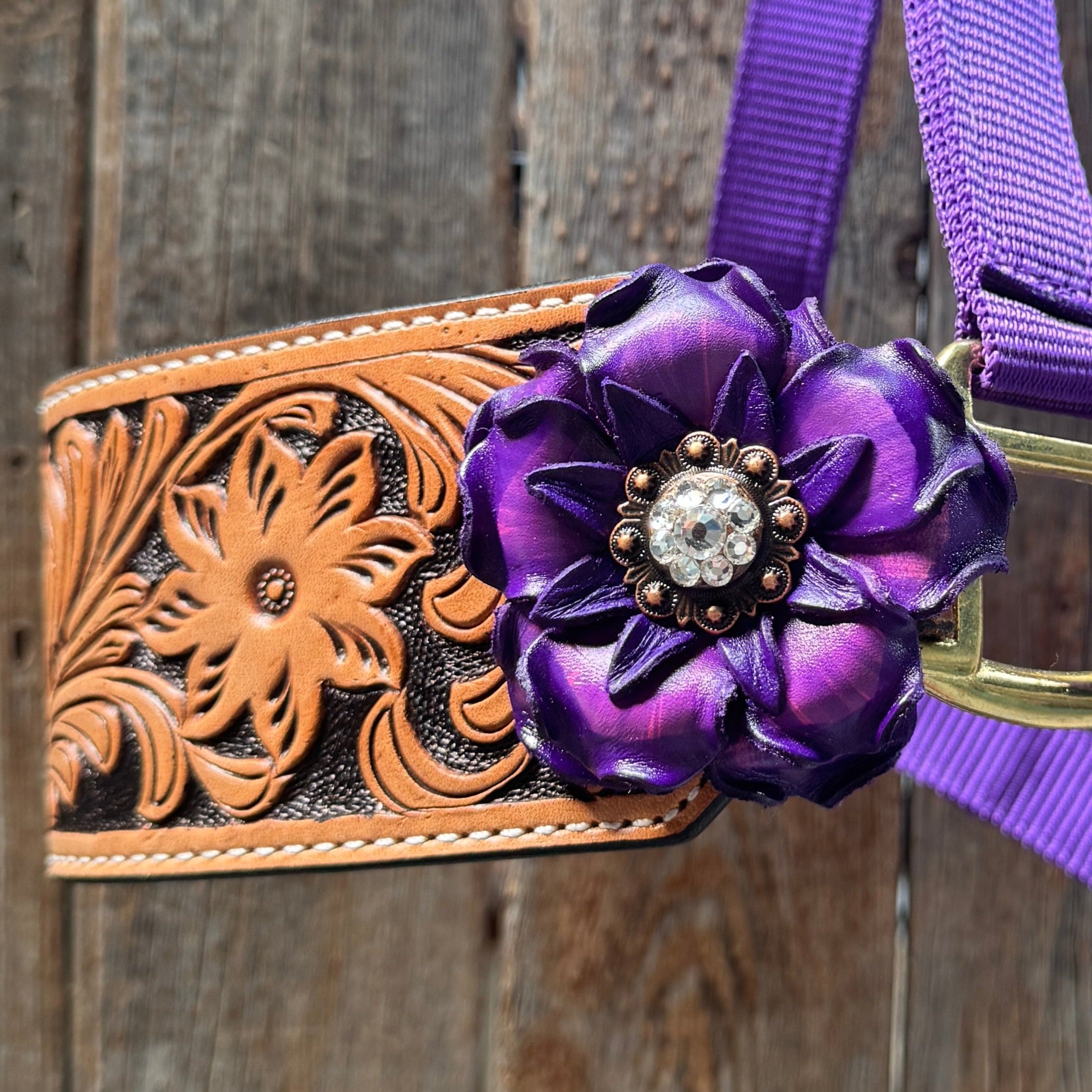 Purple Nylon Horse Halter – Bronc Noseband with Crystal Conchos NH109 — view 4