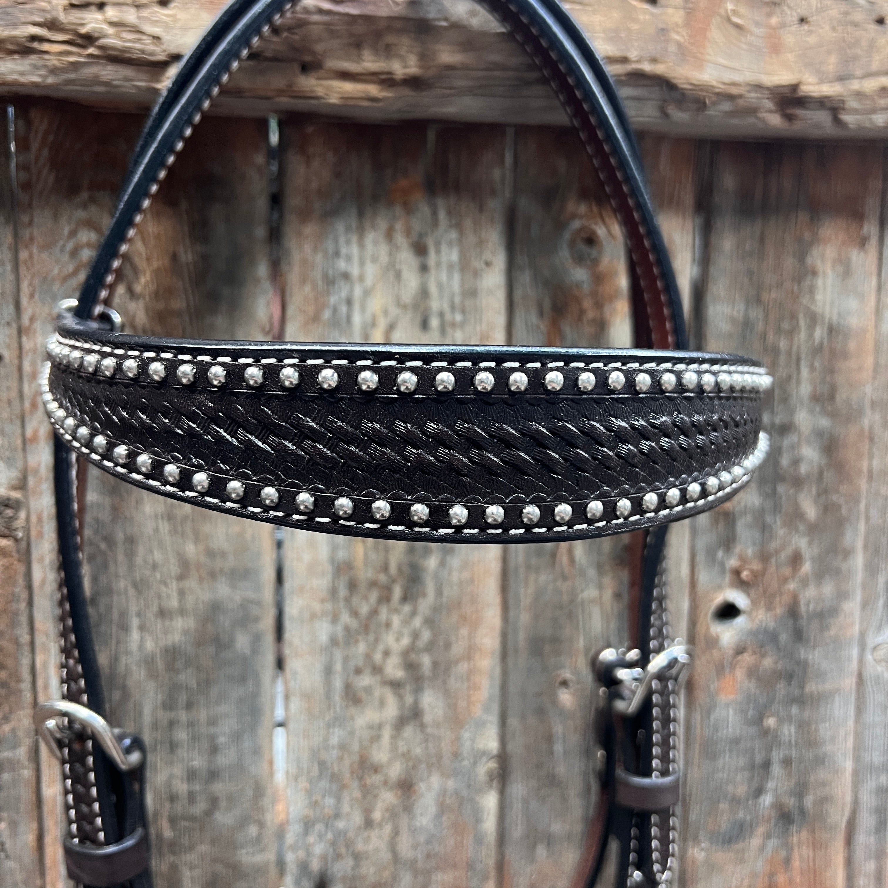 Dark Oil Basketweave with Silver Dots Tack Sets — view 3