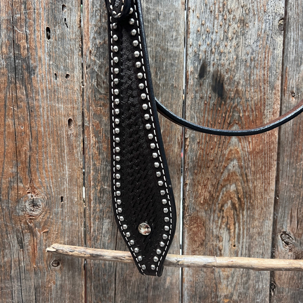 Dark Oil Basketweave with Silver Dots Browband Headstall / Bridle — view 3