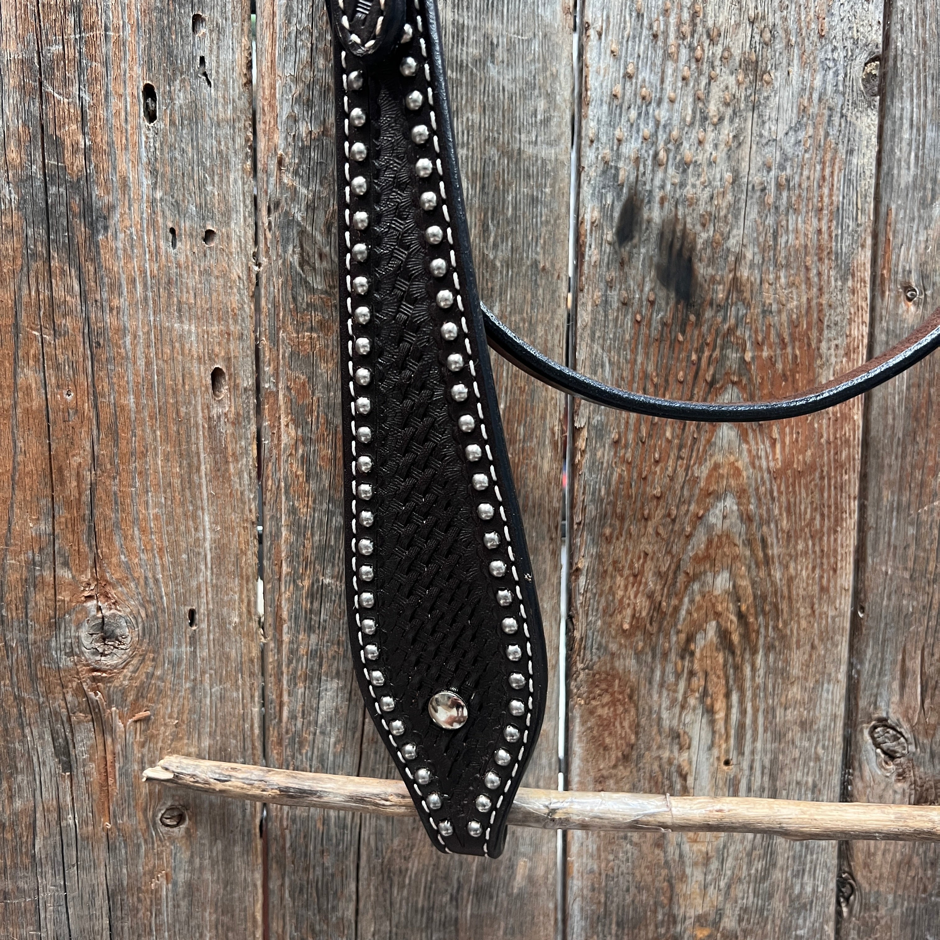 Dark Oil Basketweave with Silver Dots Browband Headstall / Bridle — view 3