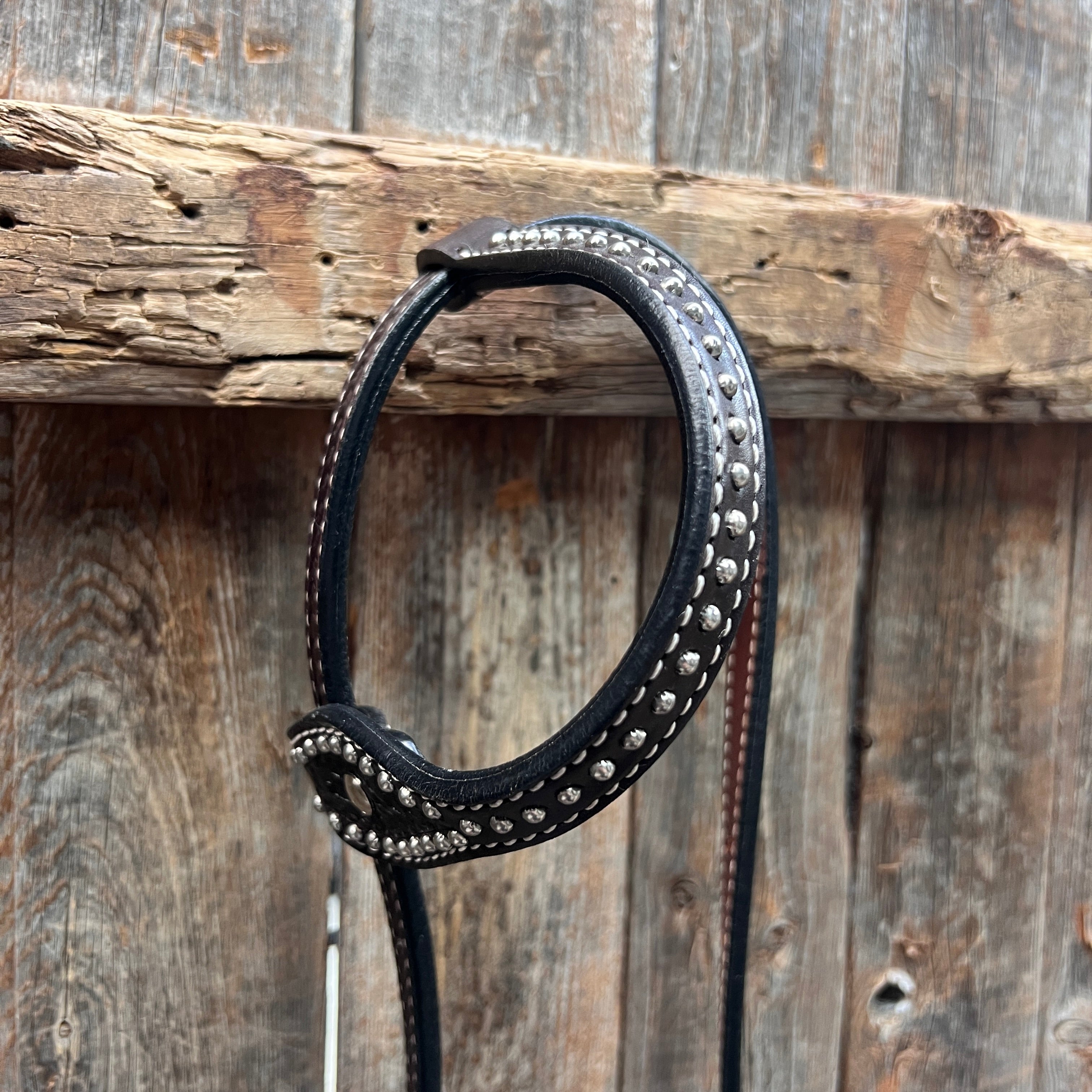 Dark Oil Basketweave with Silver Dots One Ear Headstall / Bridle — view 2