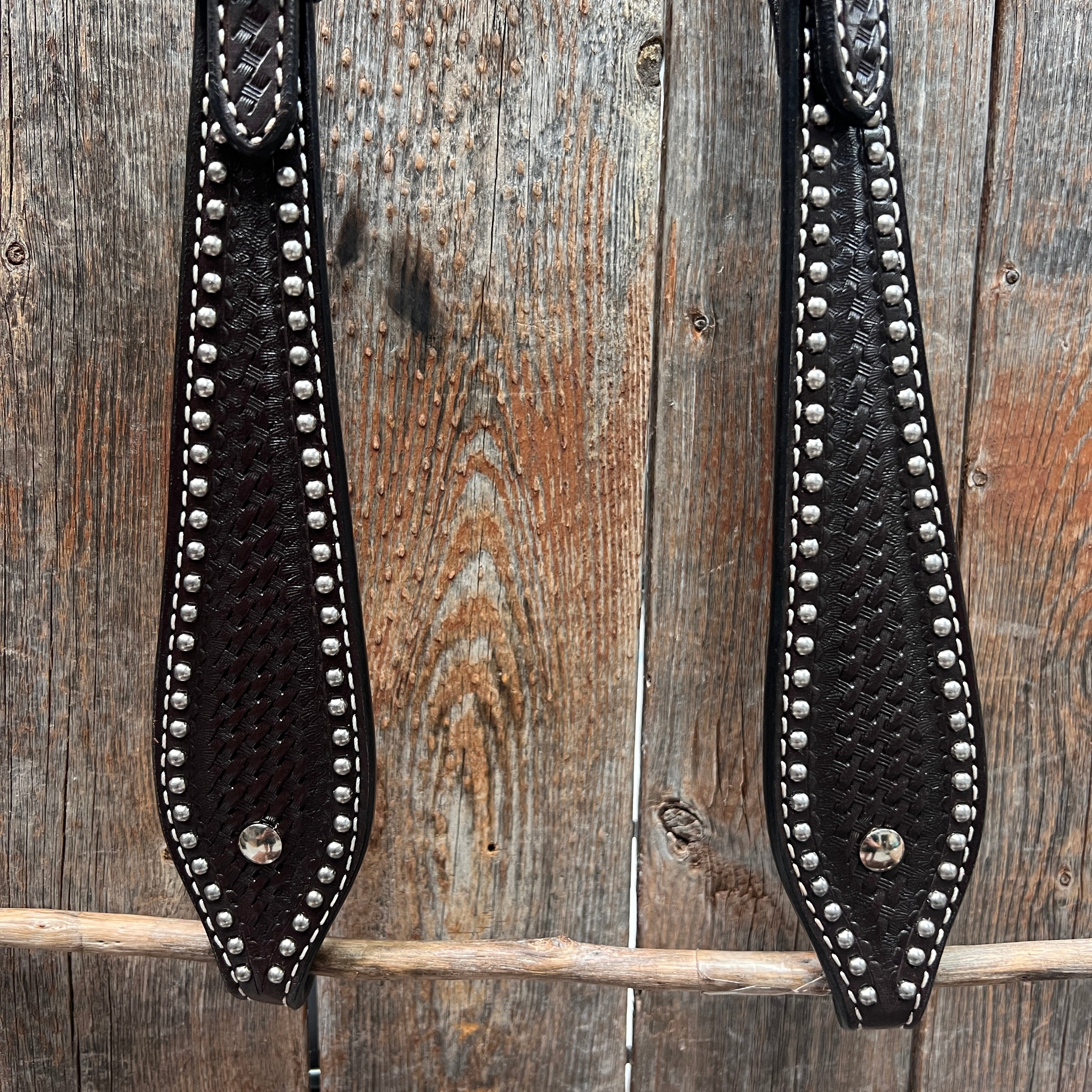 Dark Oil Basketweave with Silver Dots One Ear Headstall / Bridle — view 3