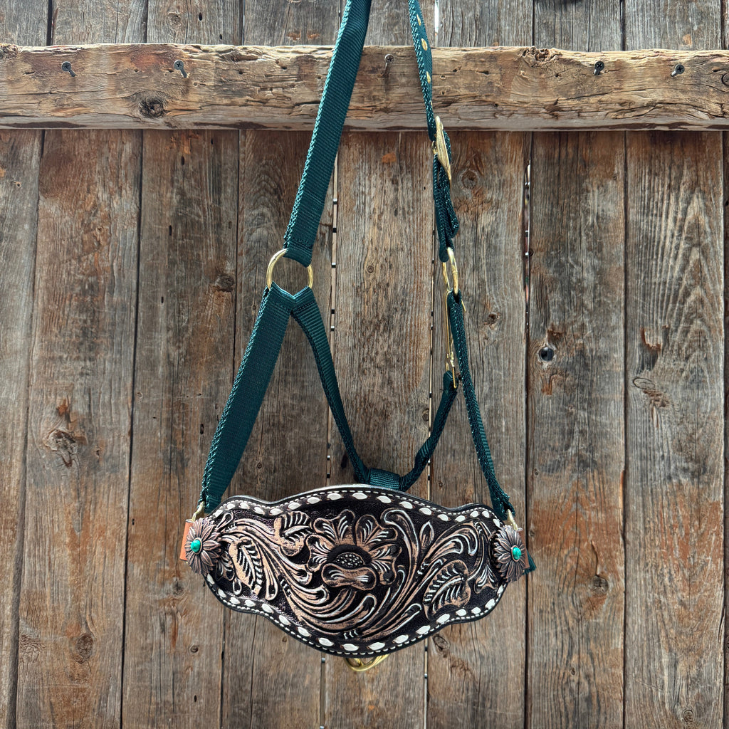 Hunter Green Nylon Horse Halter – Bronc Noseband with Western Conchos NH114 — view 2