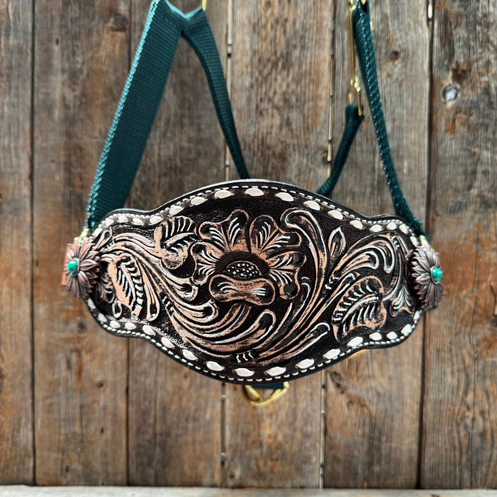Hunter Green Nylon Horse Halter – Bronc Noseband with Western Conchos NH114 — view 3