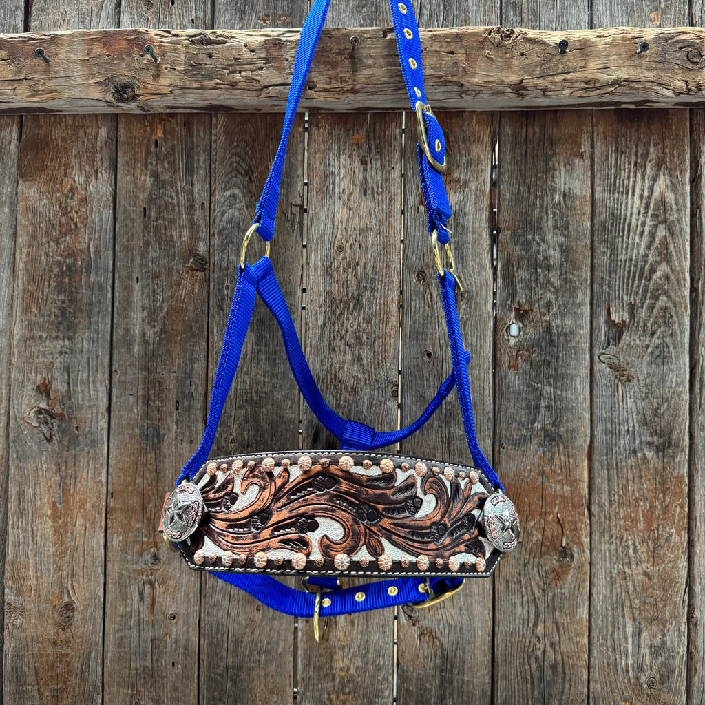 Blue Nylon Horse Halter – Bronc Noseband with Western Conchos NH112 — view 2