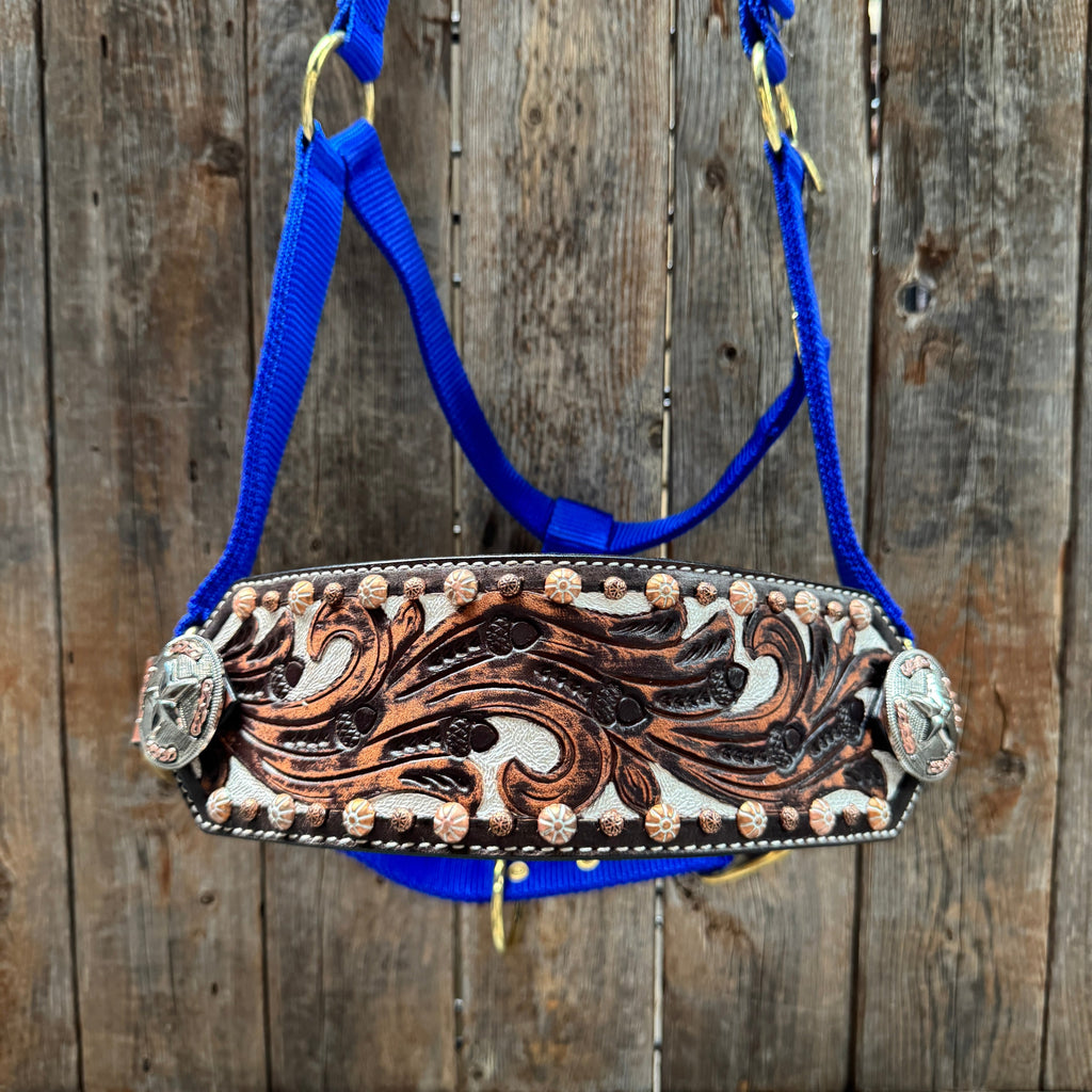 Blue Nylon Horse Halter – Bronc Noseband with Western Conchos NH112 — view 3