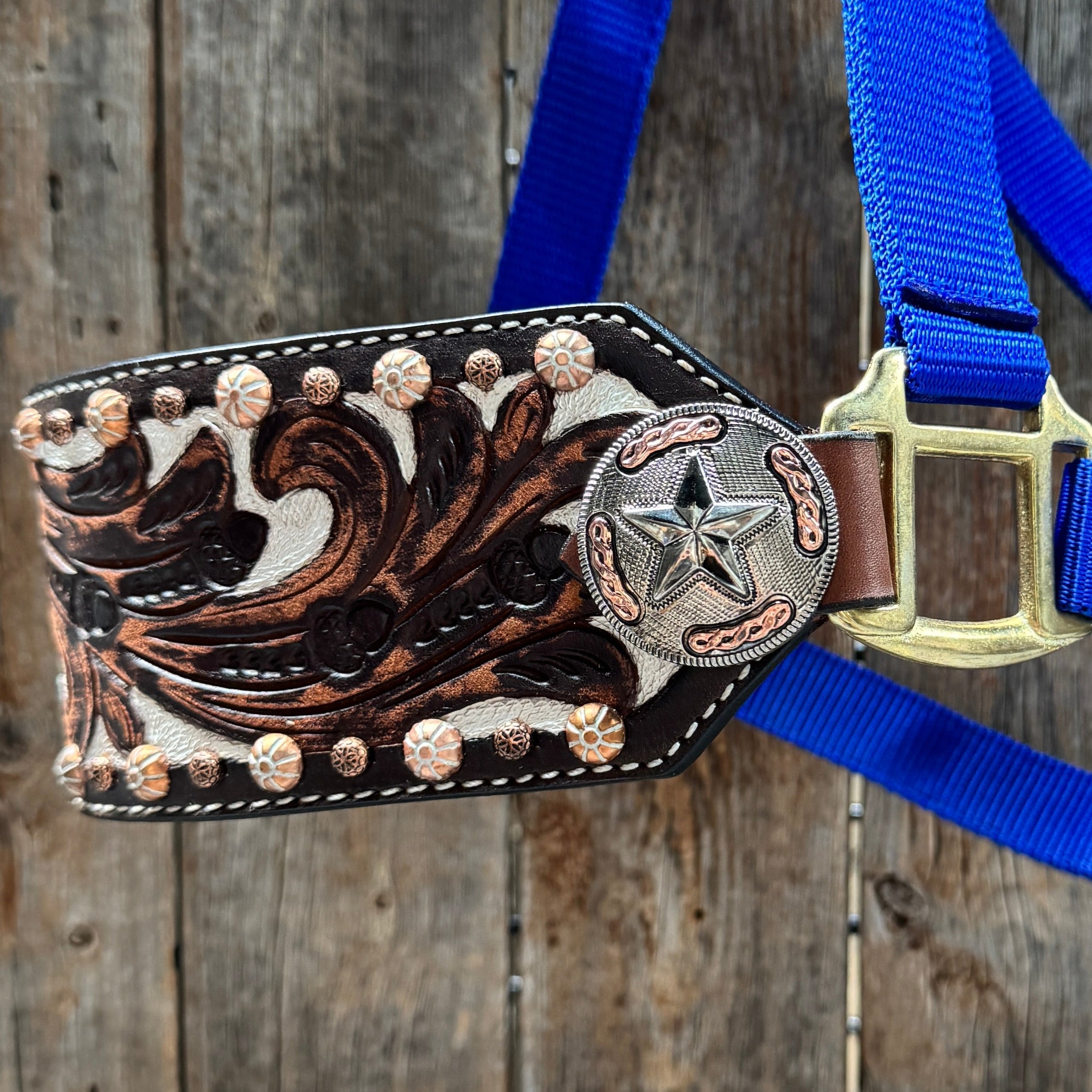 Blue Nylon Horse Halter – Bronc Noseband with Western Conchos NH112 — view 4