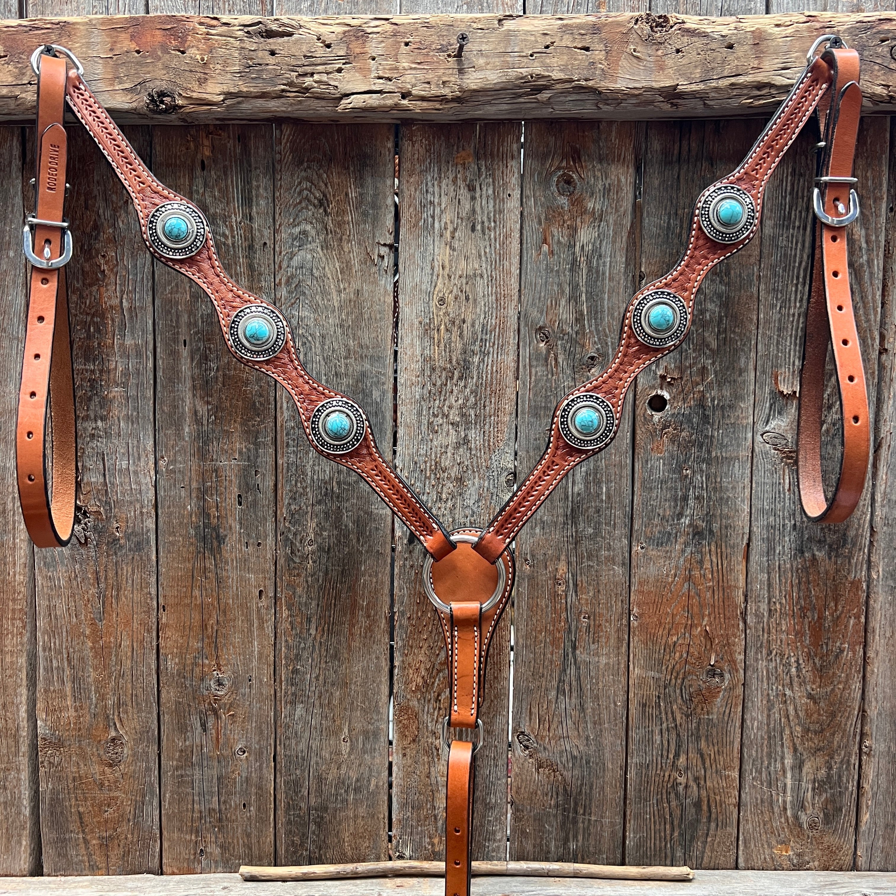 Light Oil Basketweave Turquoise and Dots Browband/One Ear Tack Set #BBBC639 — view 8