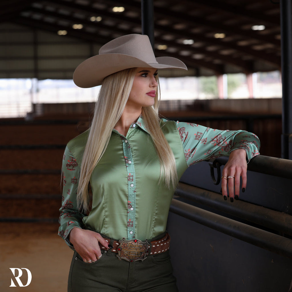 Sage Bronc Satin Performance Rodeo Shirt — view 3