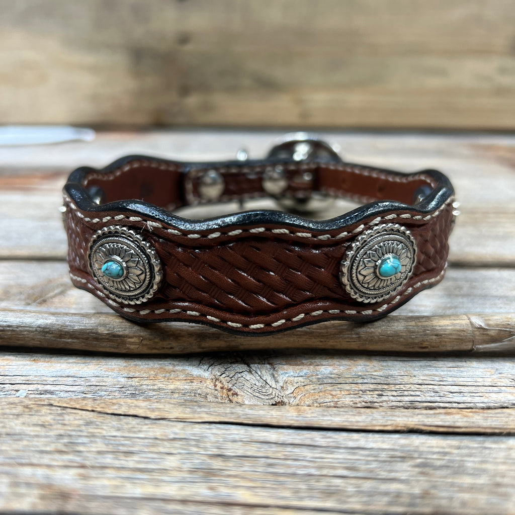 Genuine Leather Dog Collar or Leash With Antique Silver Oval Conchos 10" to 22" W237S|DC66 — view 4