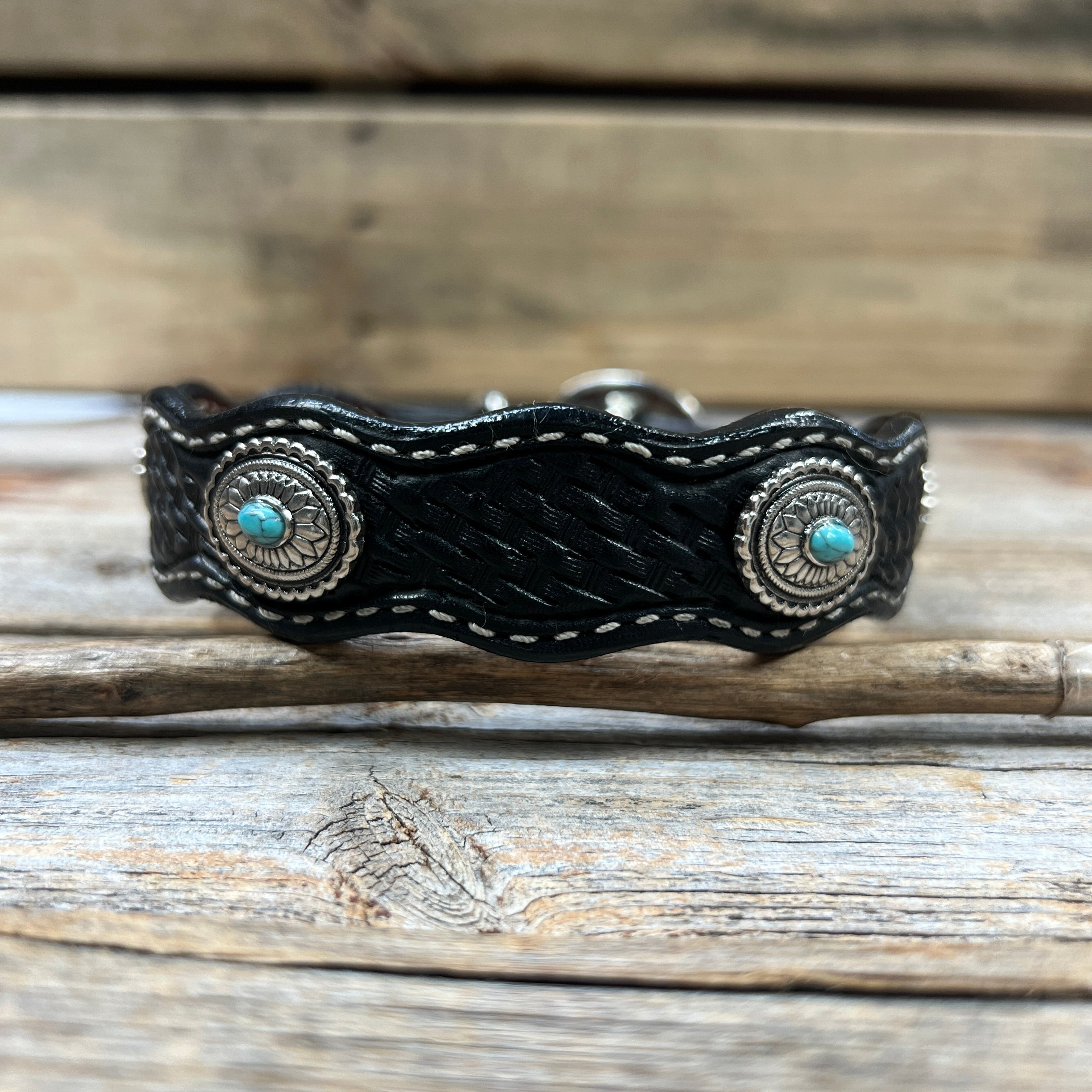 Genuine Leather Dog Collar or Leash With Antique Silver Oval Conchos 10" to 22" W237S|DC66 — view 5