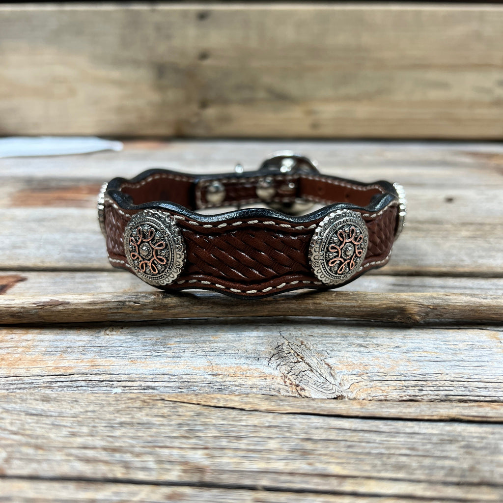 Genuine Leather Dog Collar With Flower and Loops Conchos 10" to 22" W235S -DC68 — view 3