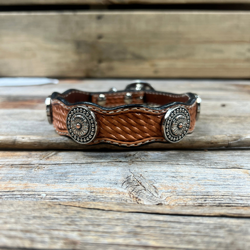 Genuine Leather Dog Collar or Leash With Flower and Dot Conchos 10" to 22" W230S -DC70 — view 3