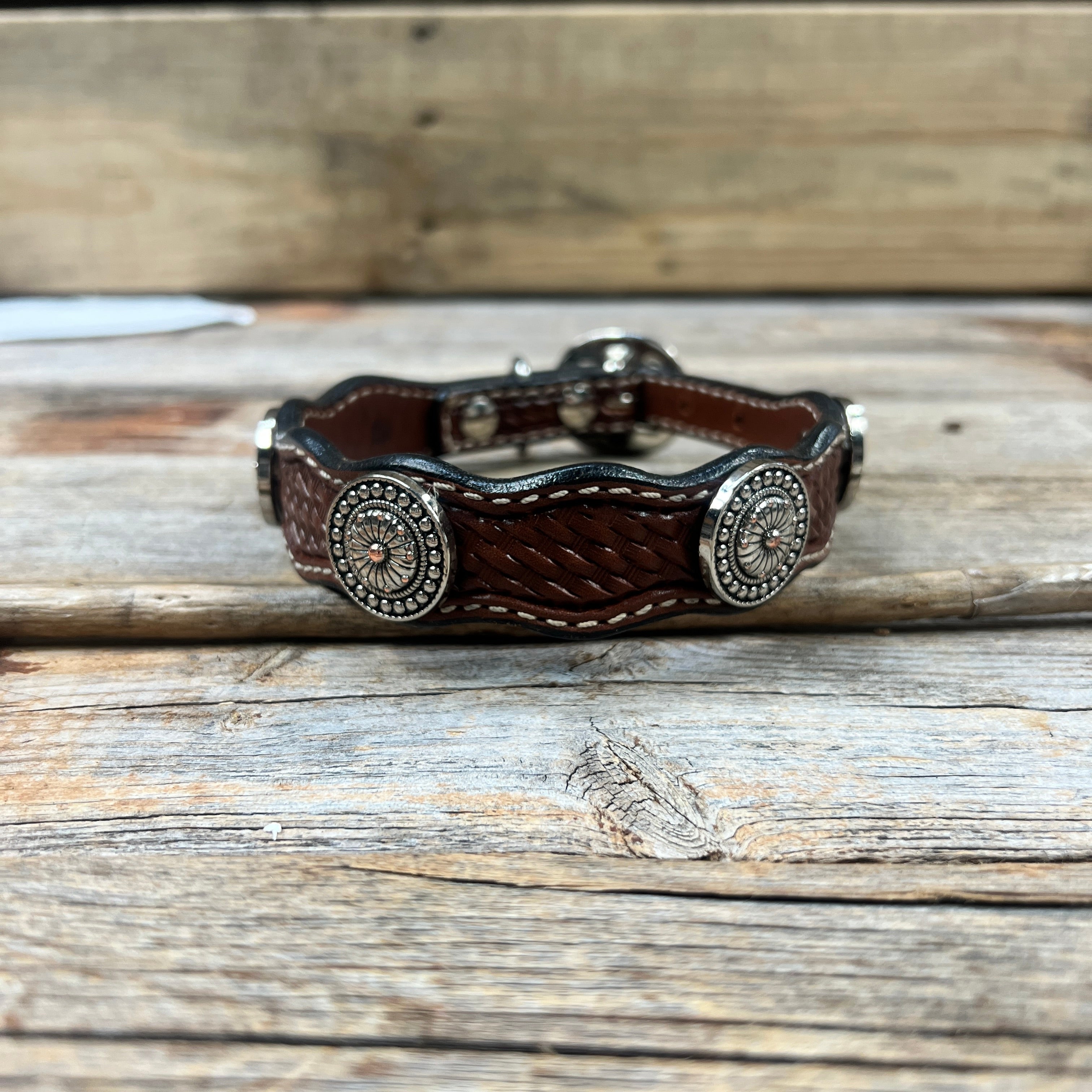 Genuine Leather Dog Collar or Leash With Flower and Dot Conchos 10" to 22" W230S -DC70 — view 4