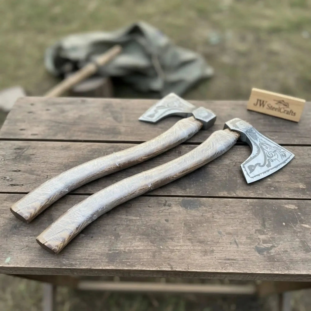 Norse Bearded Axe Pair — Viking Style Handmade Wood Cutting Tool