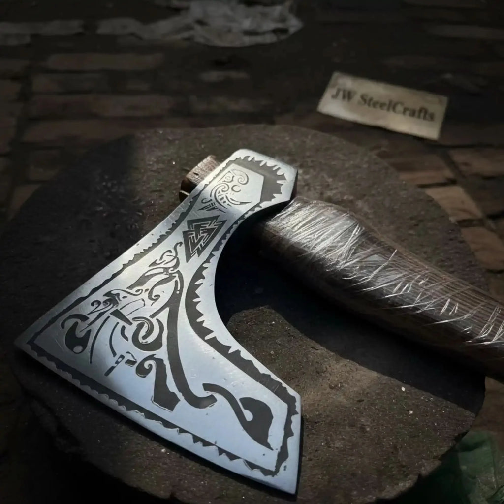 Norse Bearded Axe Pair — Viking Style Handmade Wood Cutting Tool