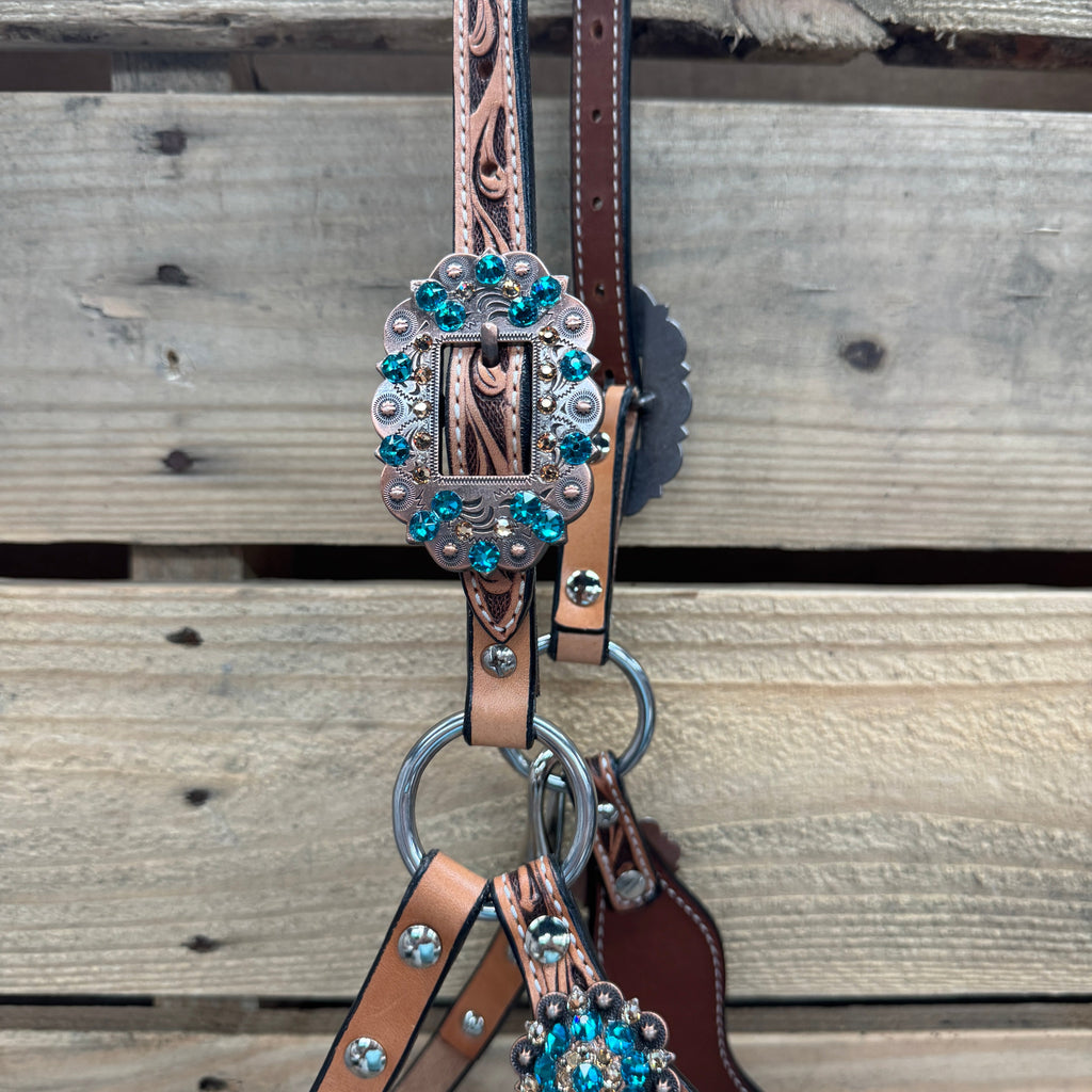 Floral Tooled Lariat & Leather Combo Halter #LH103 — view 3