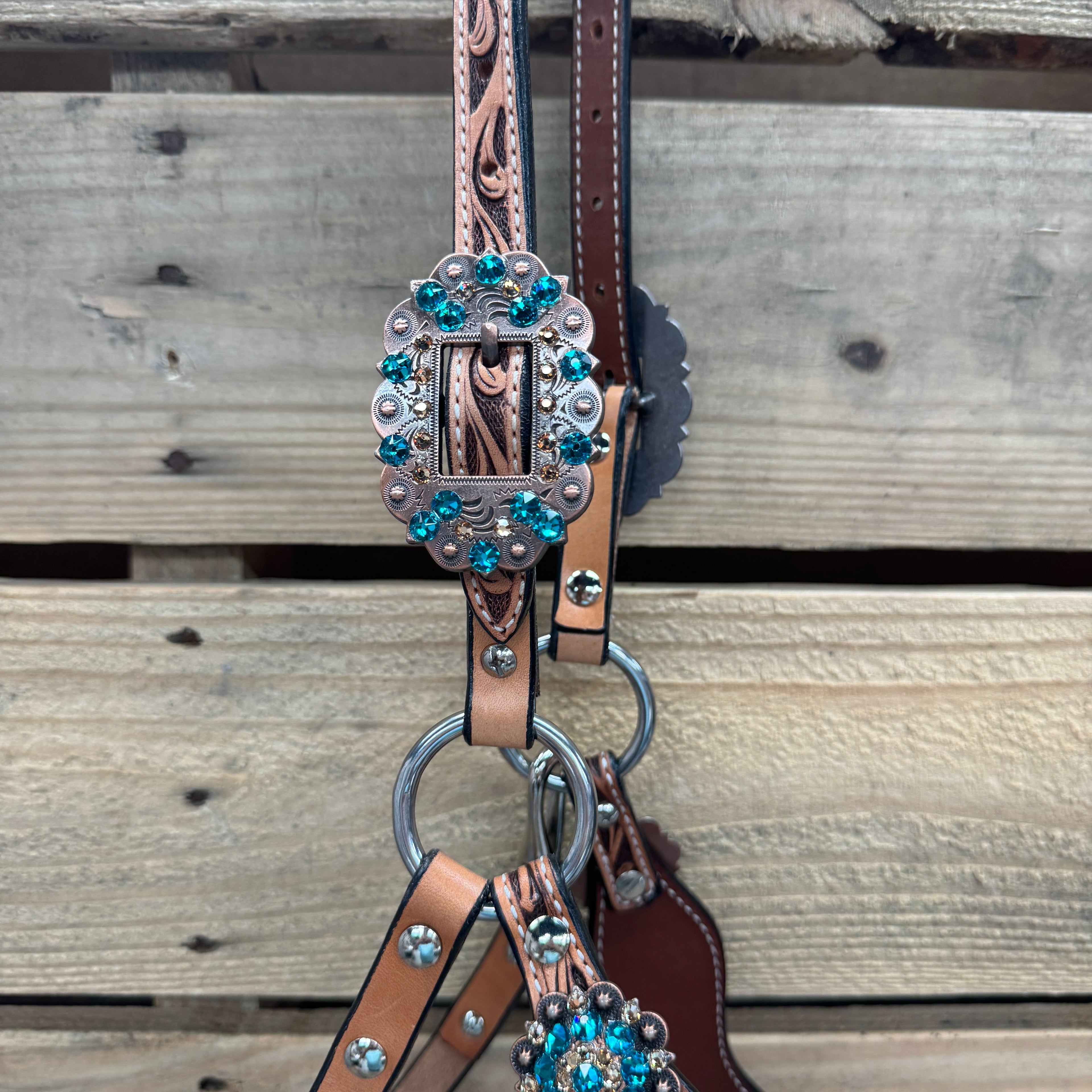 Floral Tooled Lariat & Leather Combo Halter #LH103 — view 3