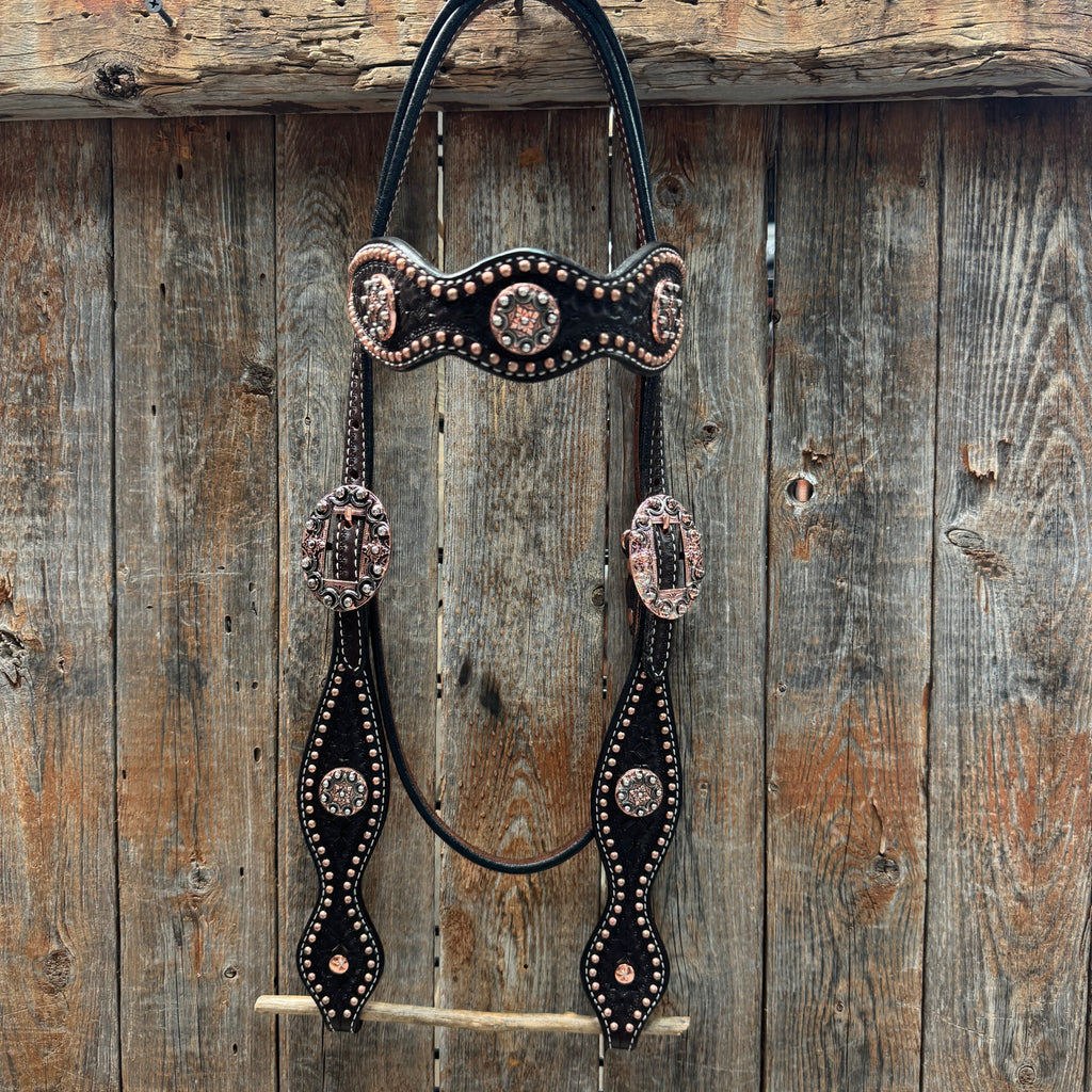 Copper Dot Honeycomb Western Browband / One Ear Tack Set #BBBC418 — view 5