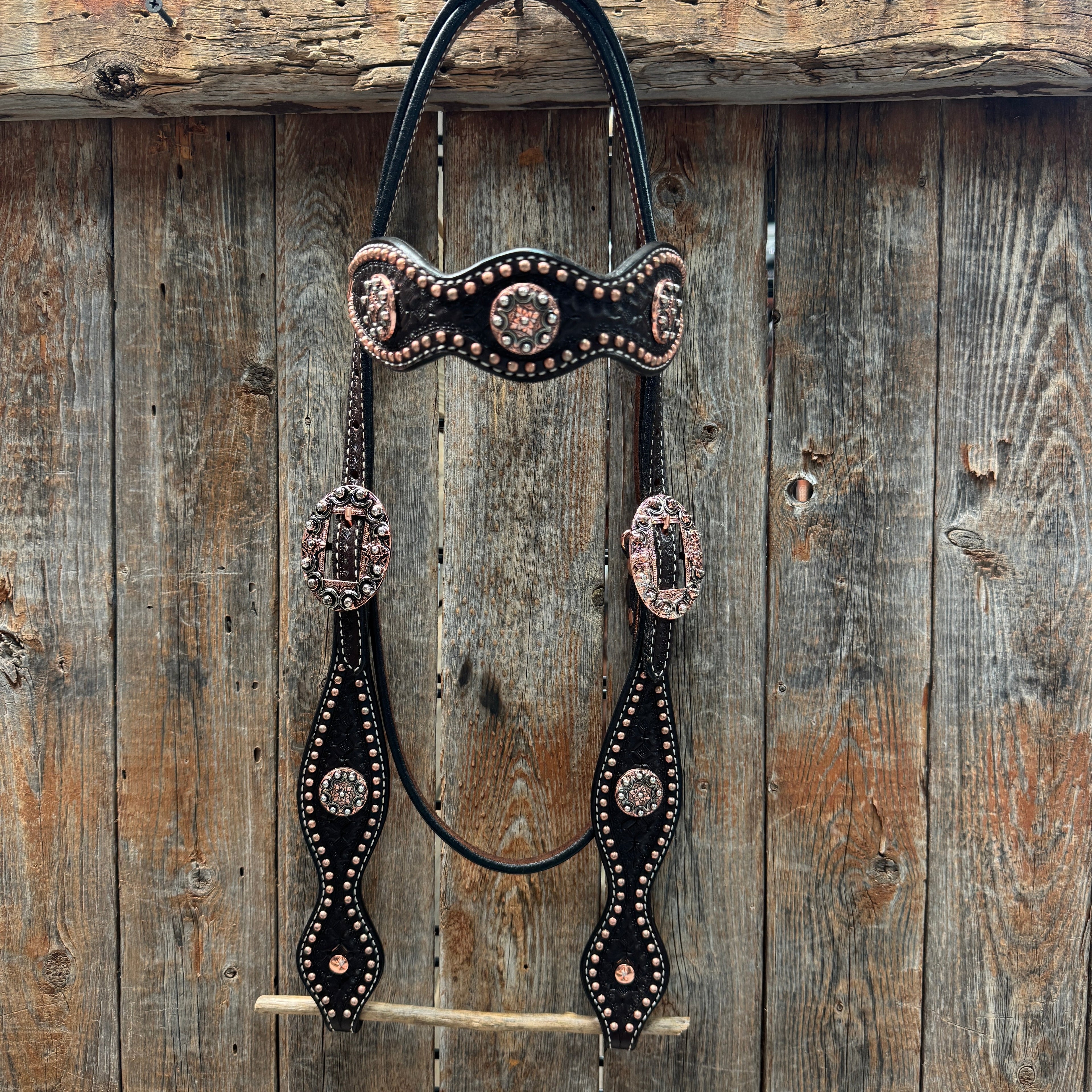 Copper Dot Honeycomb Western Browband / One Ear Tack Set #BBBC418 — view 5