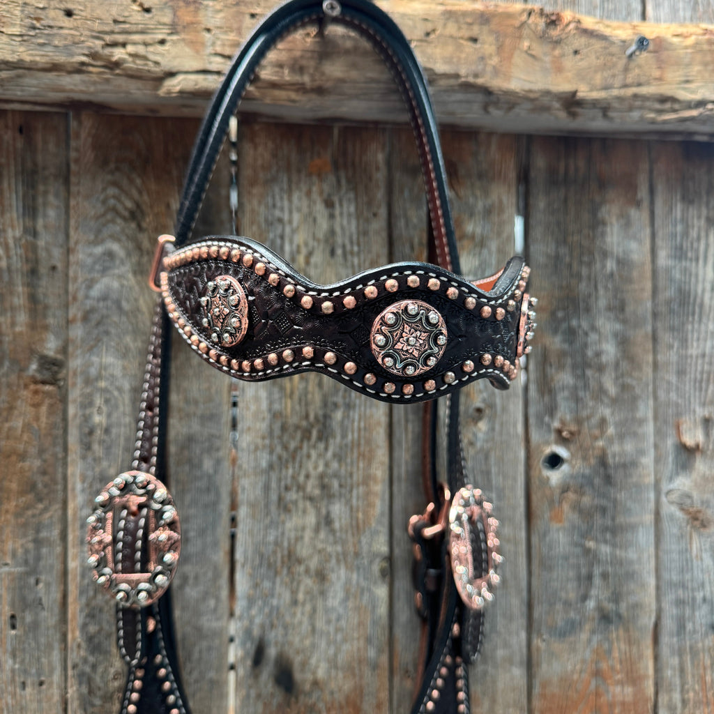 Copper Dot Honeycomb Western Browband / One Ear Tack Set #BBBC418 — view 3