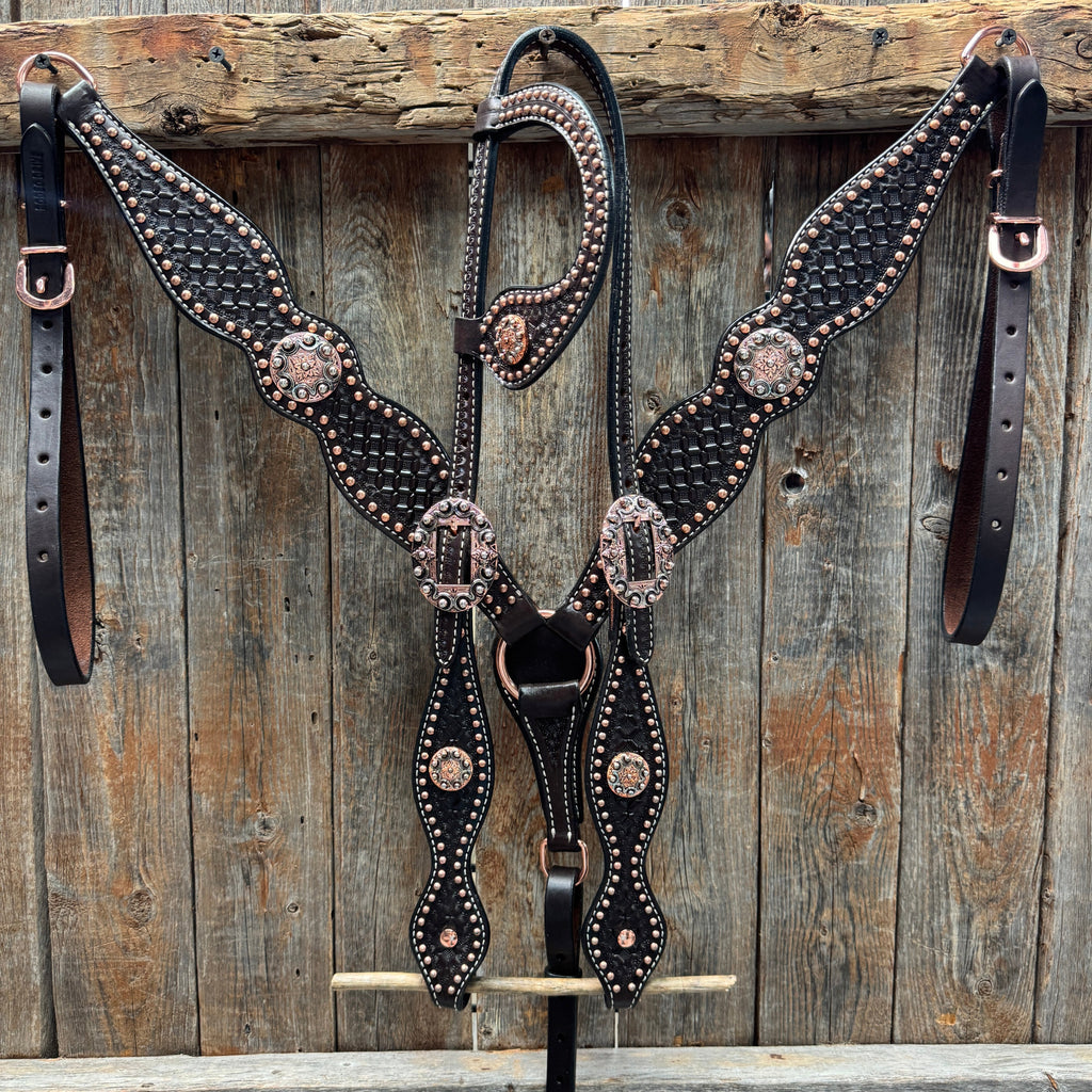 Copper Dot Honeycomb Western Browband / One Ear Tack Set #BBBC418 — view 2
