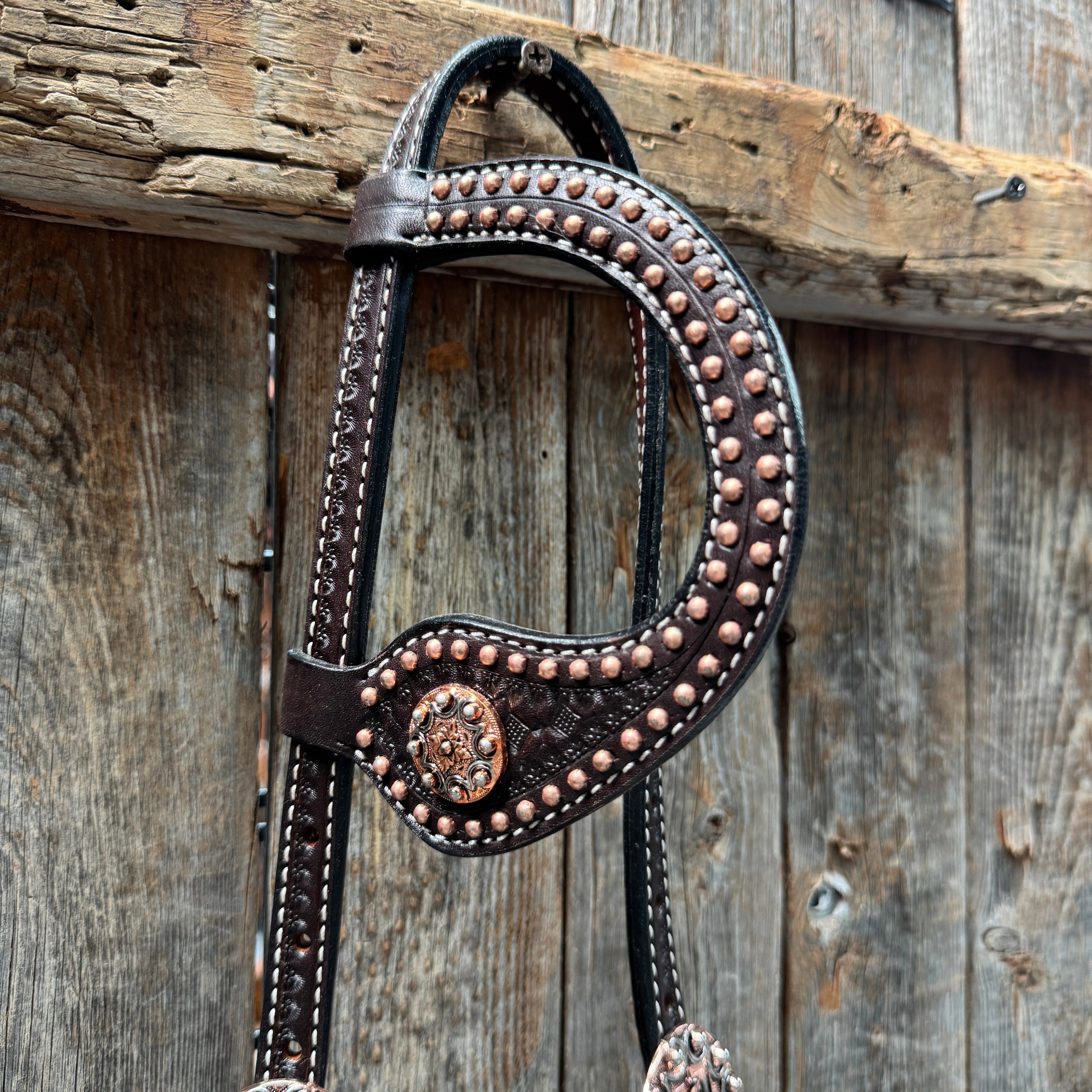 Copper Dot Honeycomb Western Browband / One Ear Tack Set #BBBC418 — view 7
