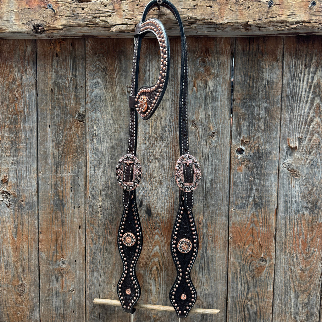 Copper Dot Honeycomb Western Browband / One Ear Tack Set #BBBC418 — view 6