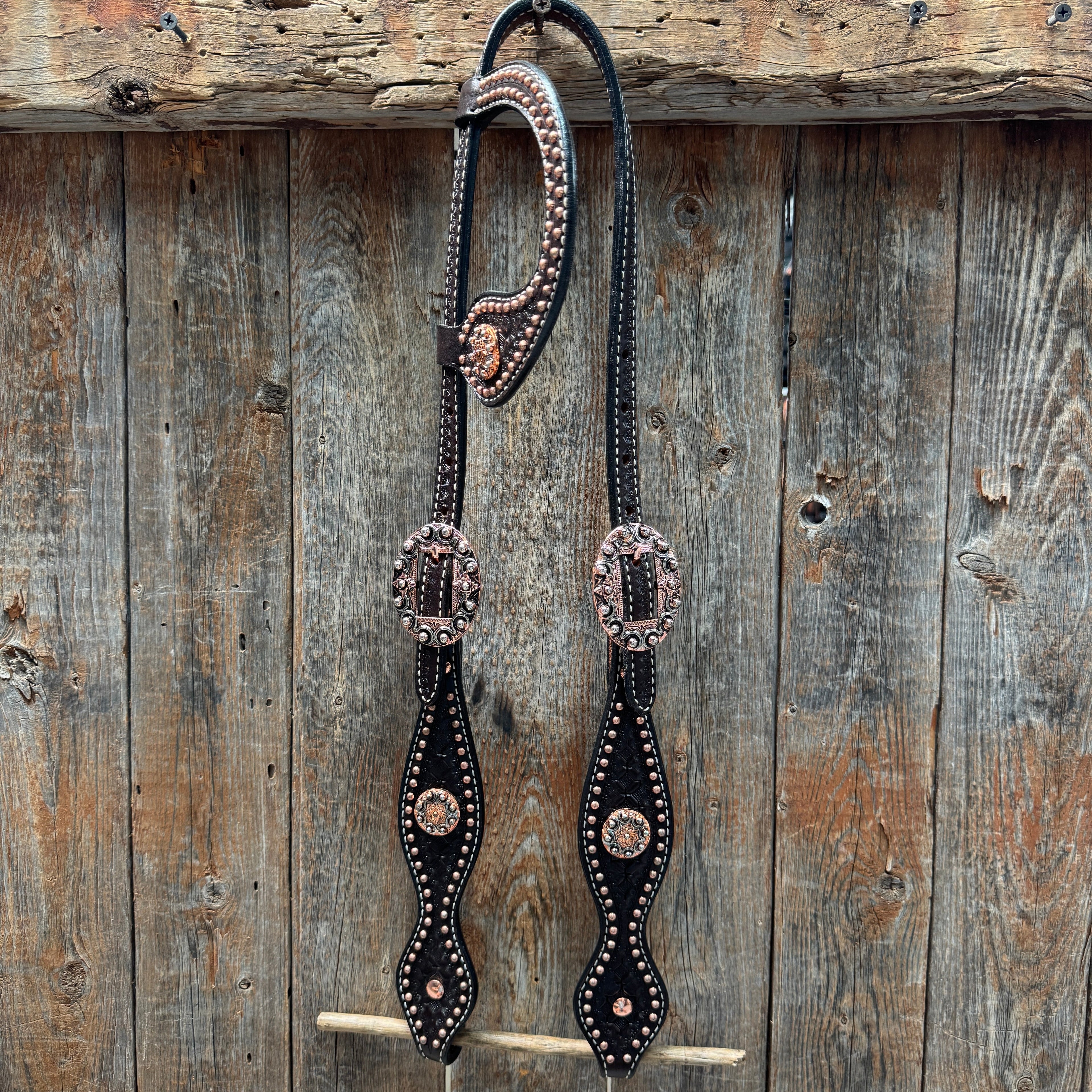 Copper Dot Honeycomb Western Browband / One Ear Tack Set #BBBC418 — view 6