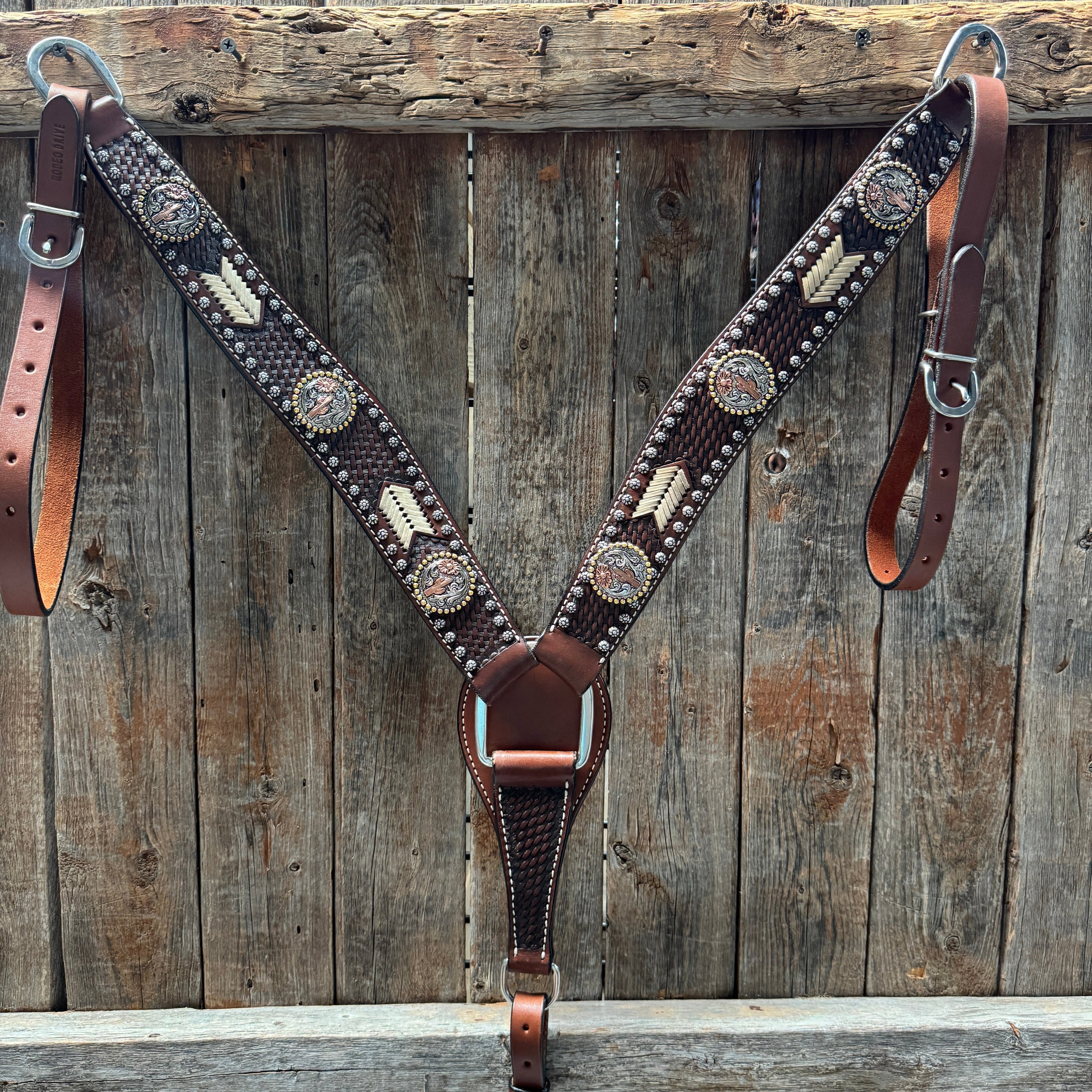 Rawhide Cactus and Flower One Ear Headstall and Breastcollar Tack Set #OEBC403 — view 7