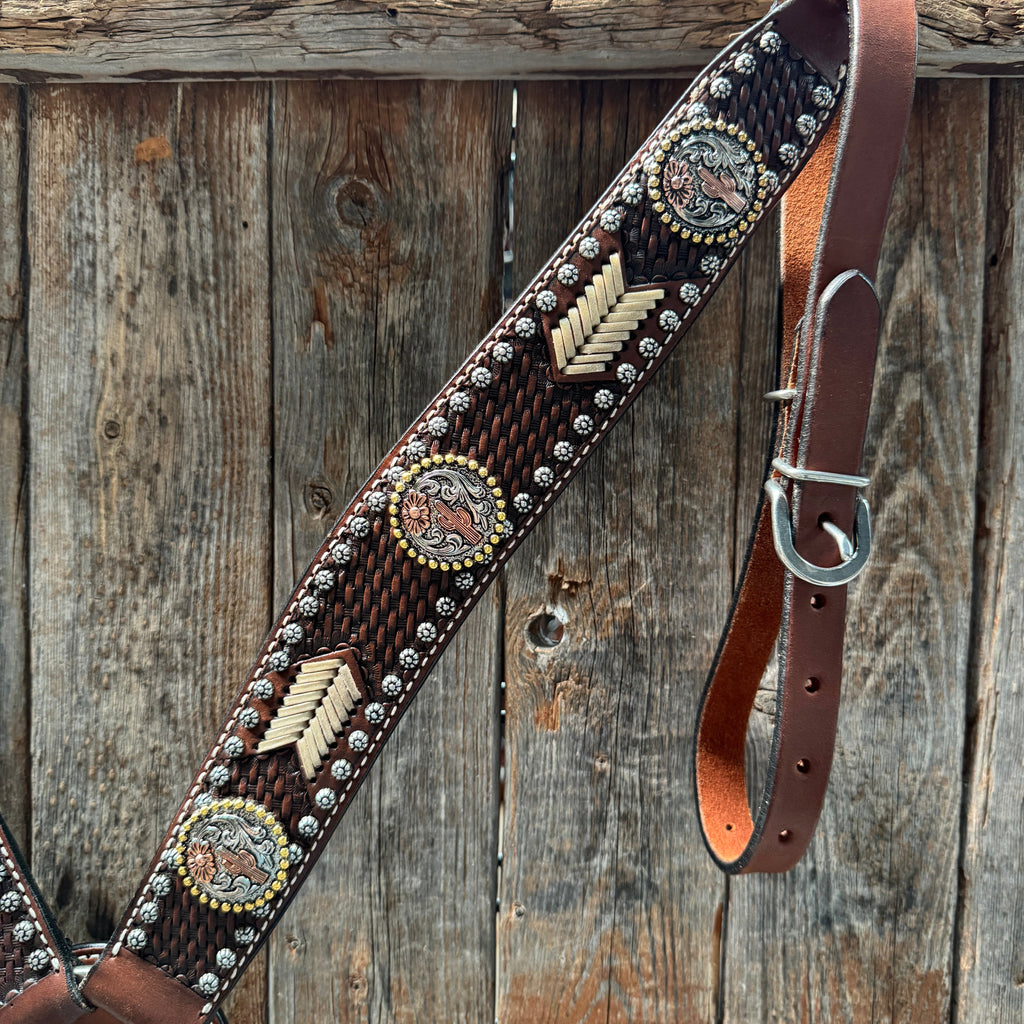 Rawhide Cactus and Flower One Ear Headstall and Breastcollar Tack Set #OEBC403 — view 8