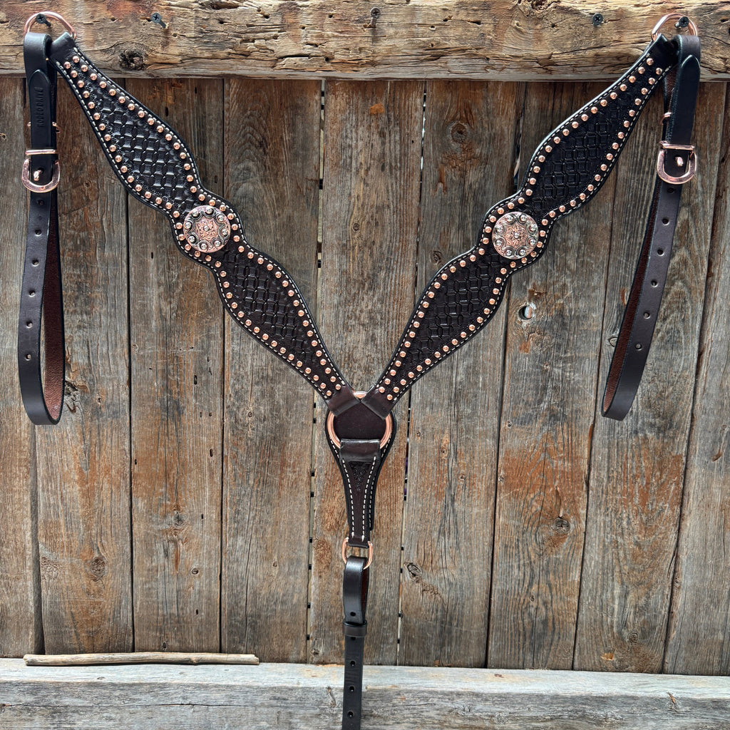 Copper Dot Honeycomb Western Browband / One Ear Tack Set #BBBC418 — view 9