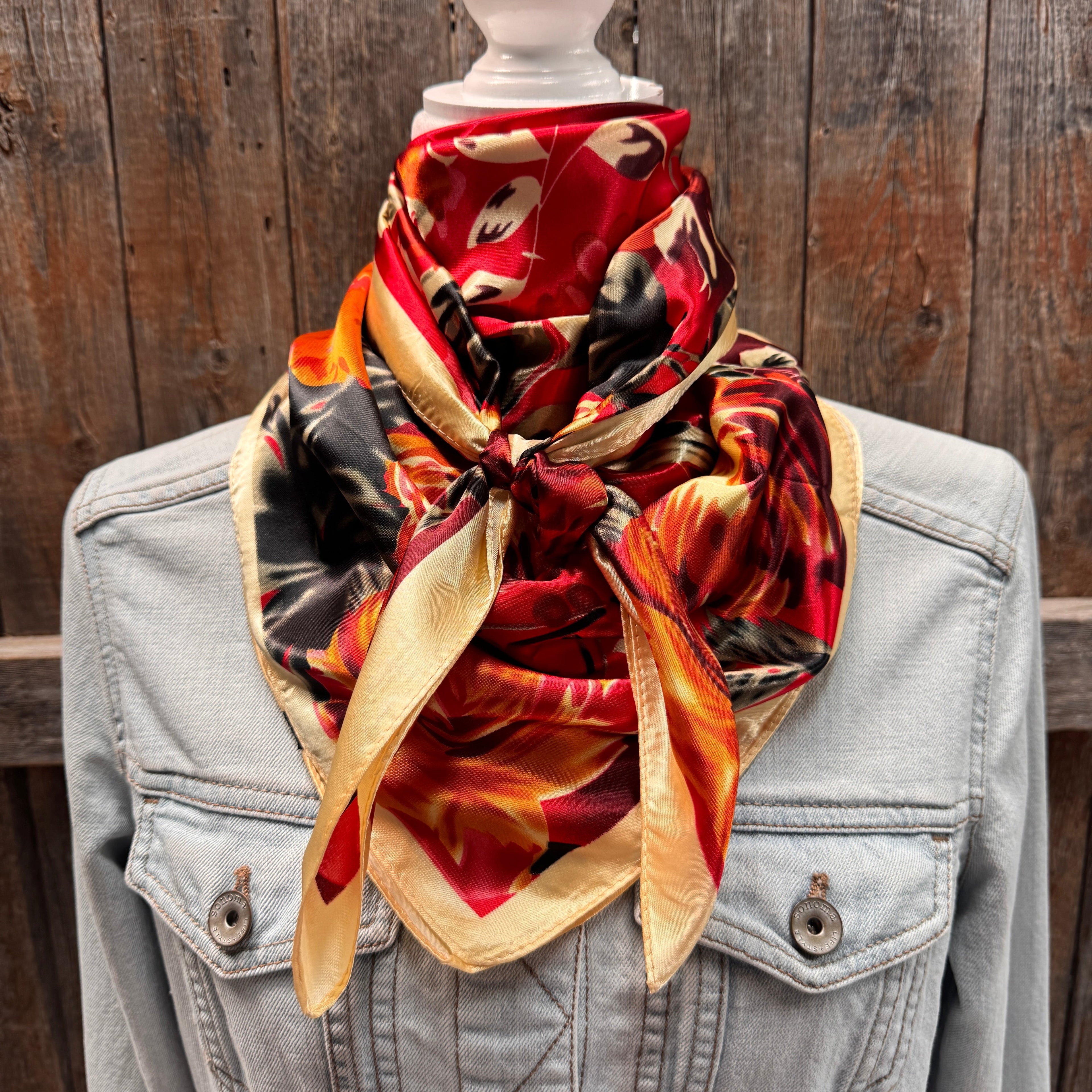 Red Floral Wild Rag - Western Scarf