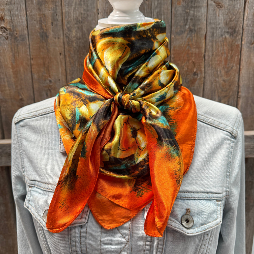 Orange Floral Wild Rag - Western Scarf