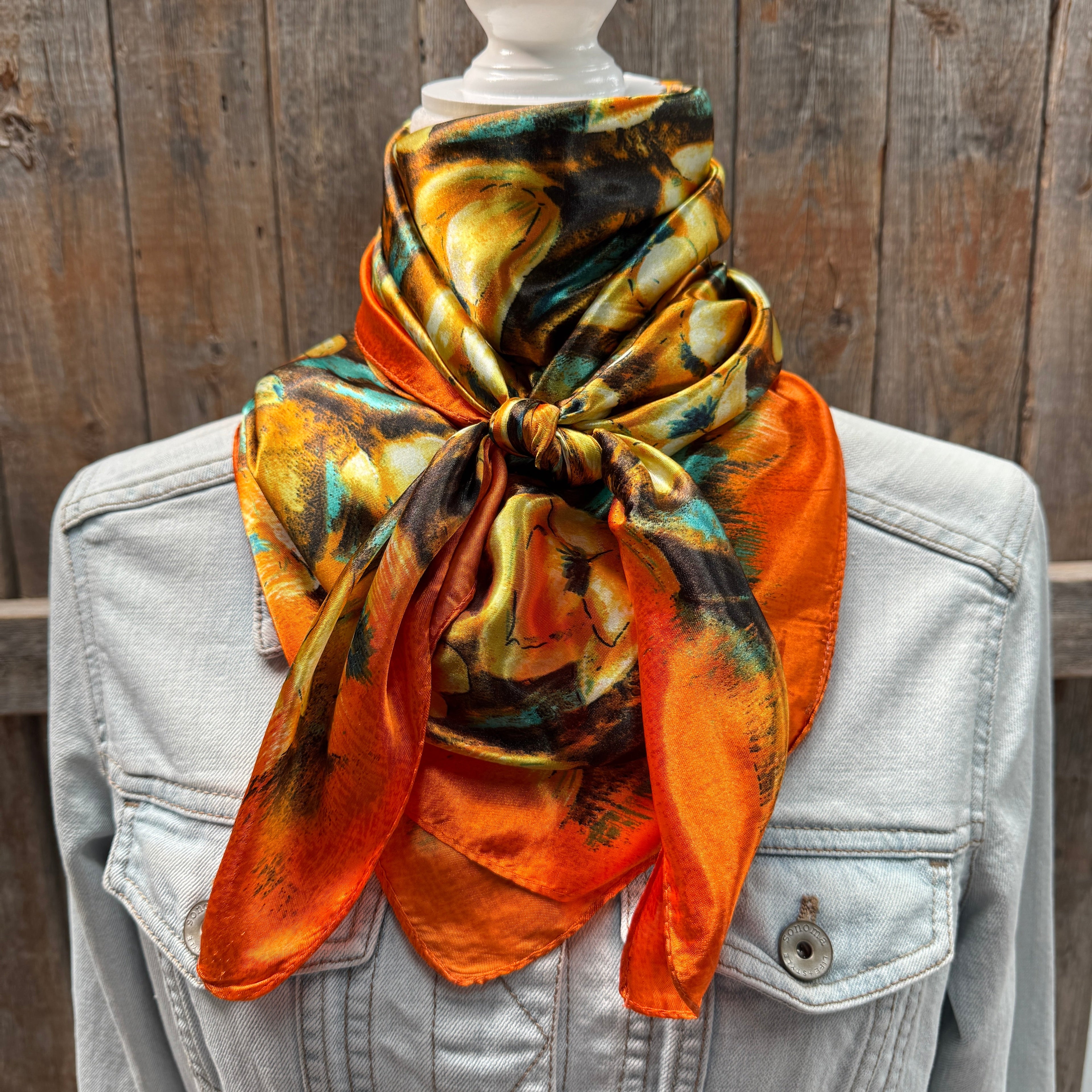 Orange Floral Wild Rag - Western Scarf