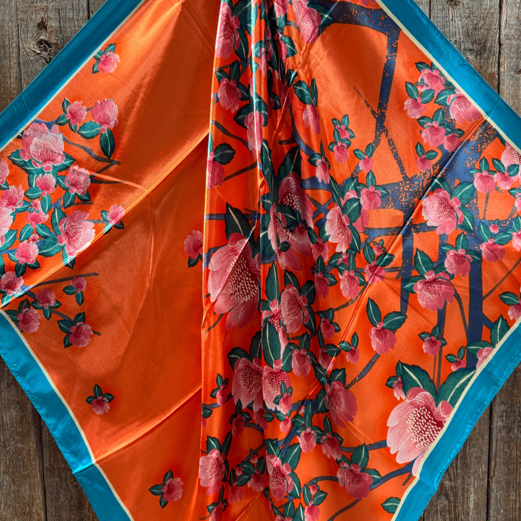 Orange and Pink Floral Wild Rag - Western Scarf