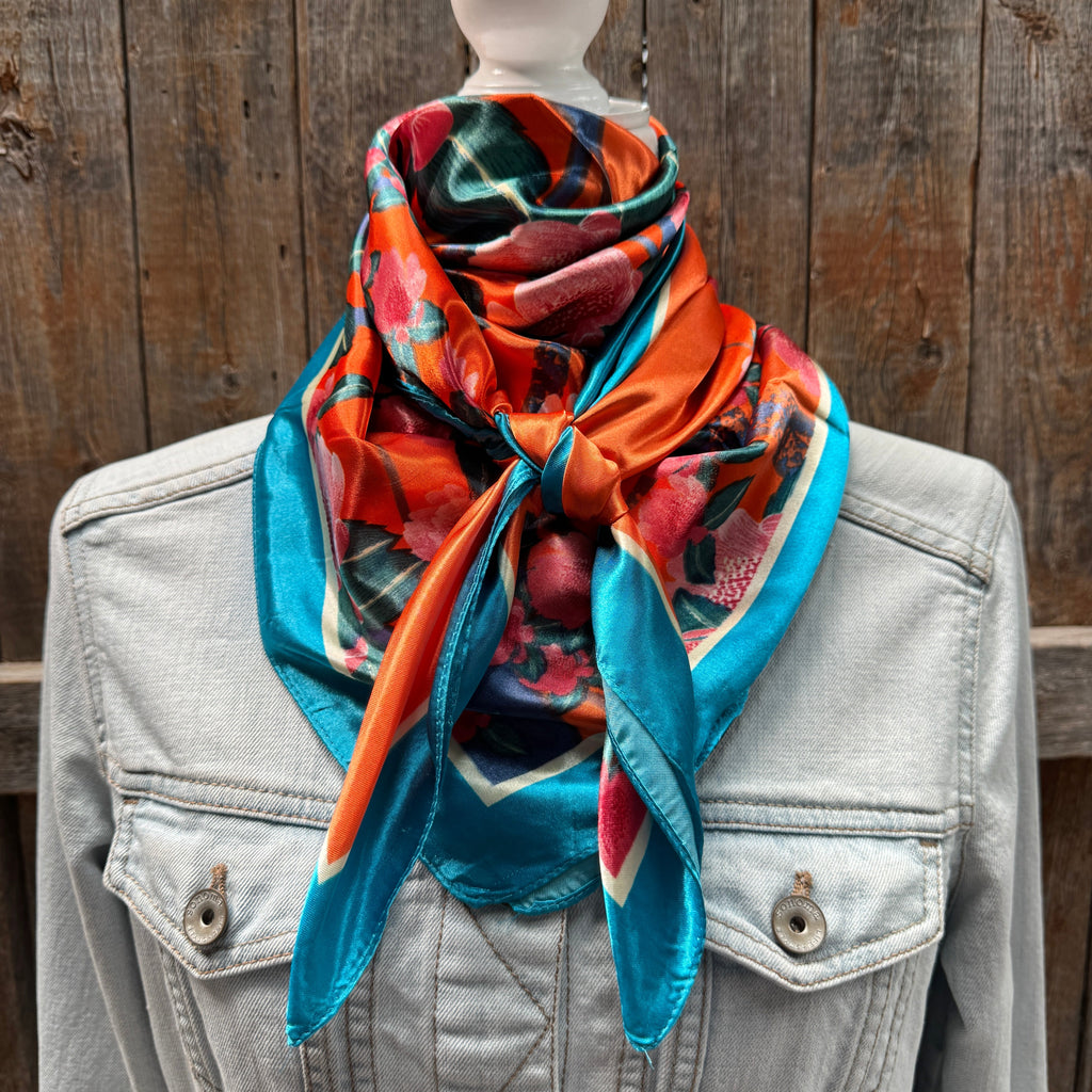 Orange and Pink Floral Wild Rag - Western Scarf