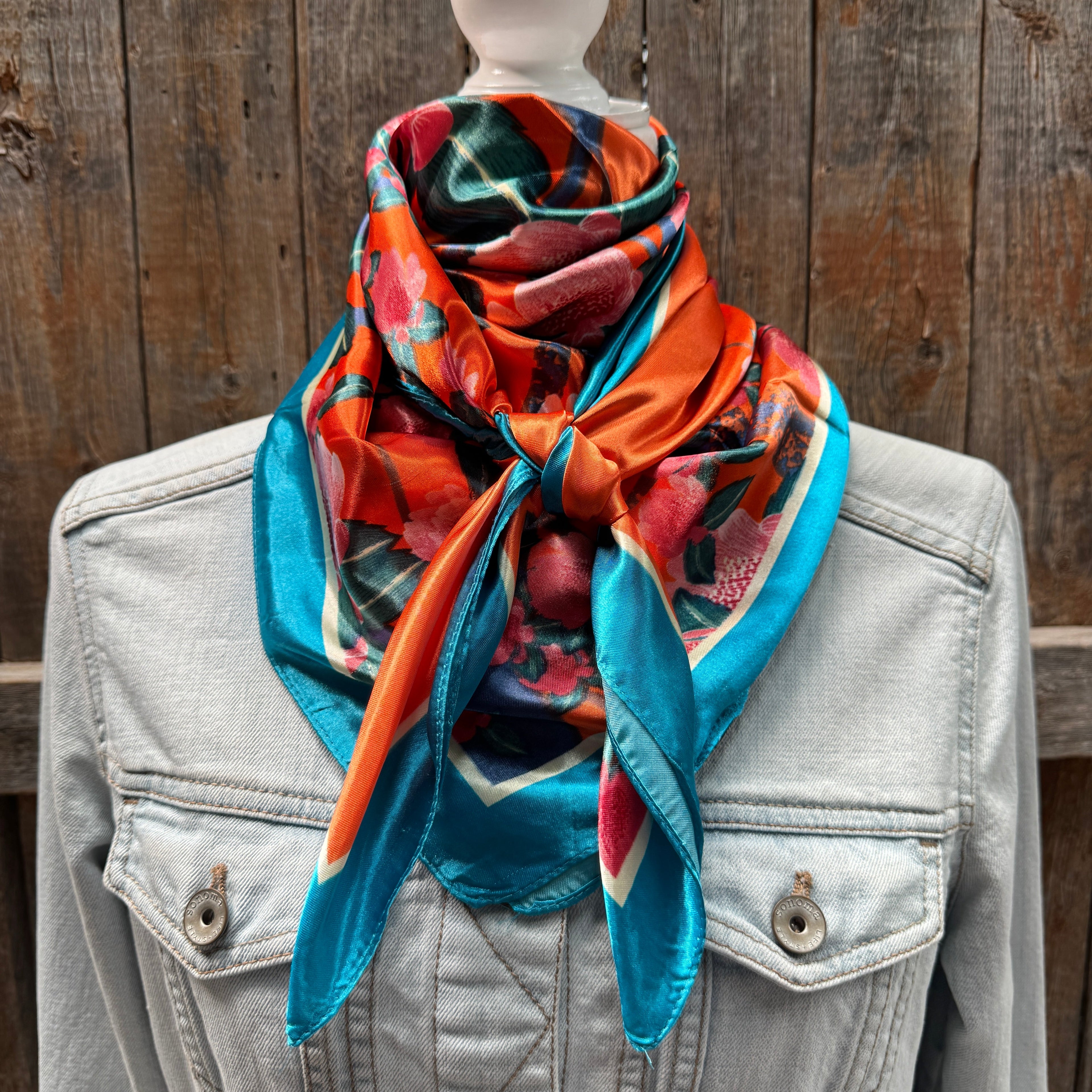 Orange and Pink Floral Wild Rag - Western Scarf