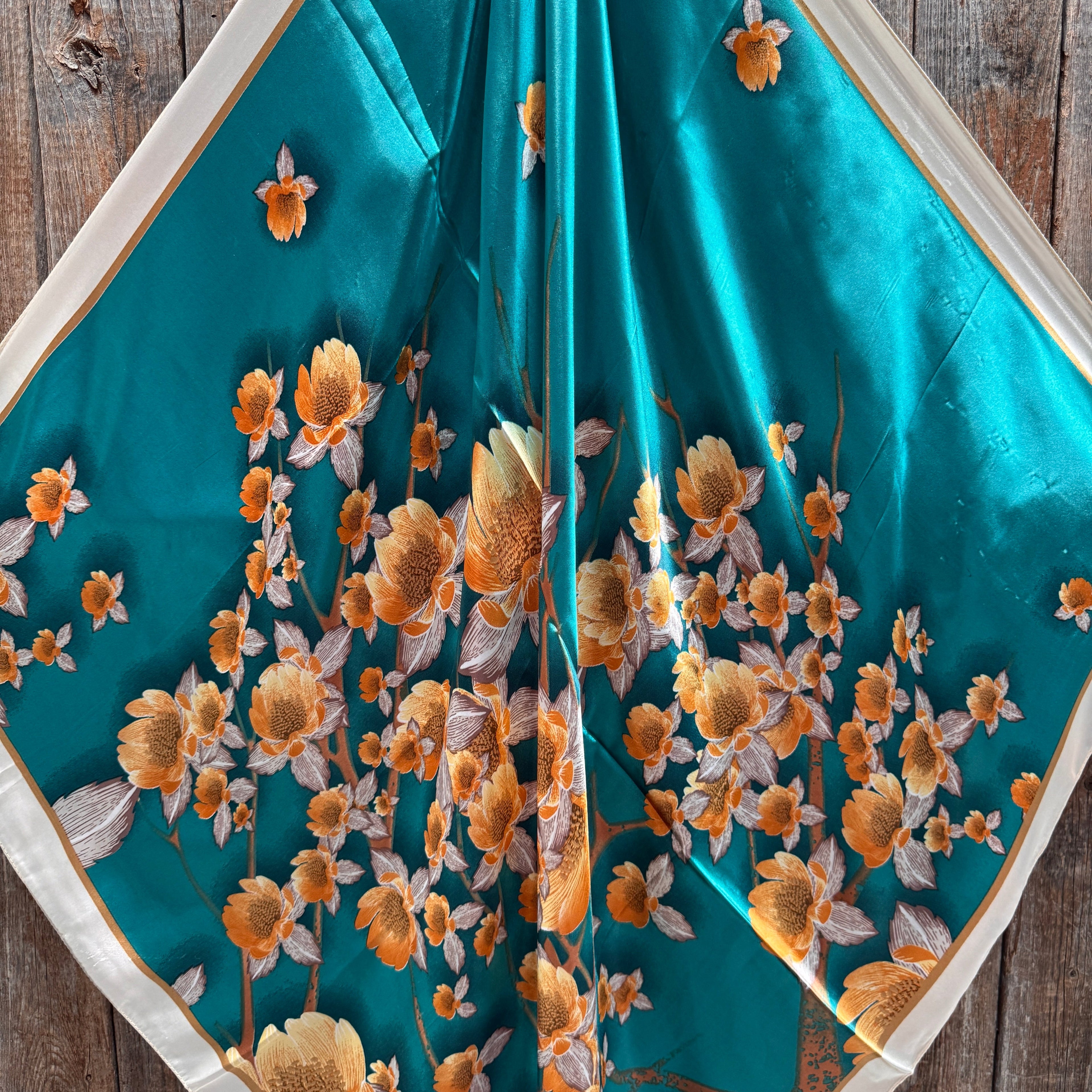Teal and Cream Floral Wild Rag - Western Scarf