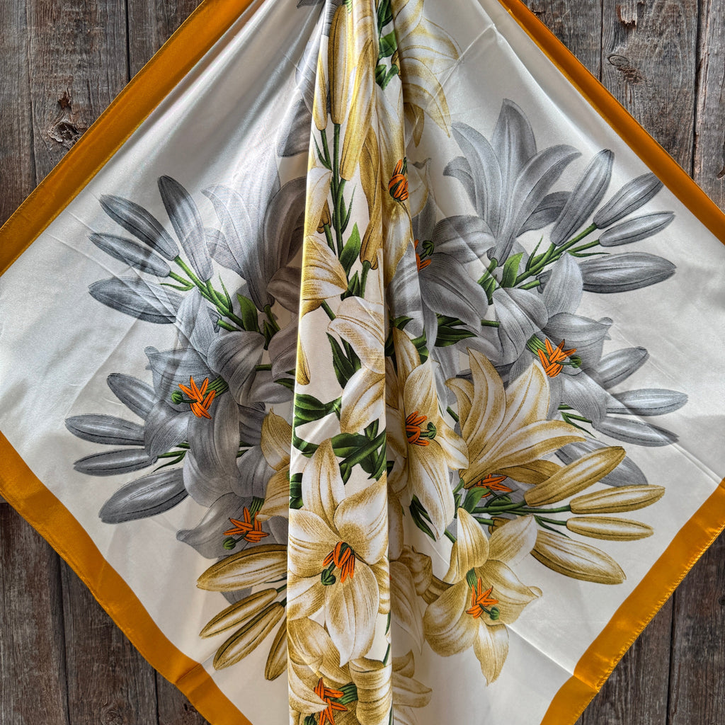 Yellow and Grey Lilies Wild Rag - Western Scarf