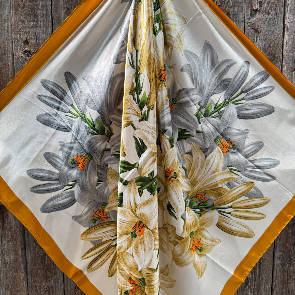 Yellow and Grey Lilies Wild Rag - Western Scarf