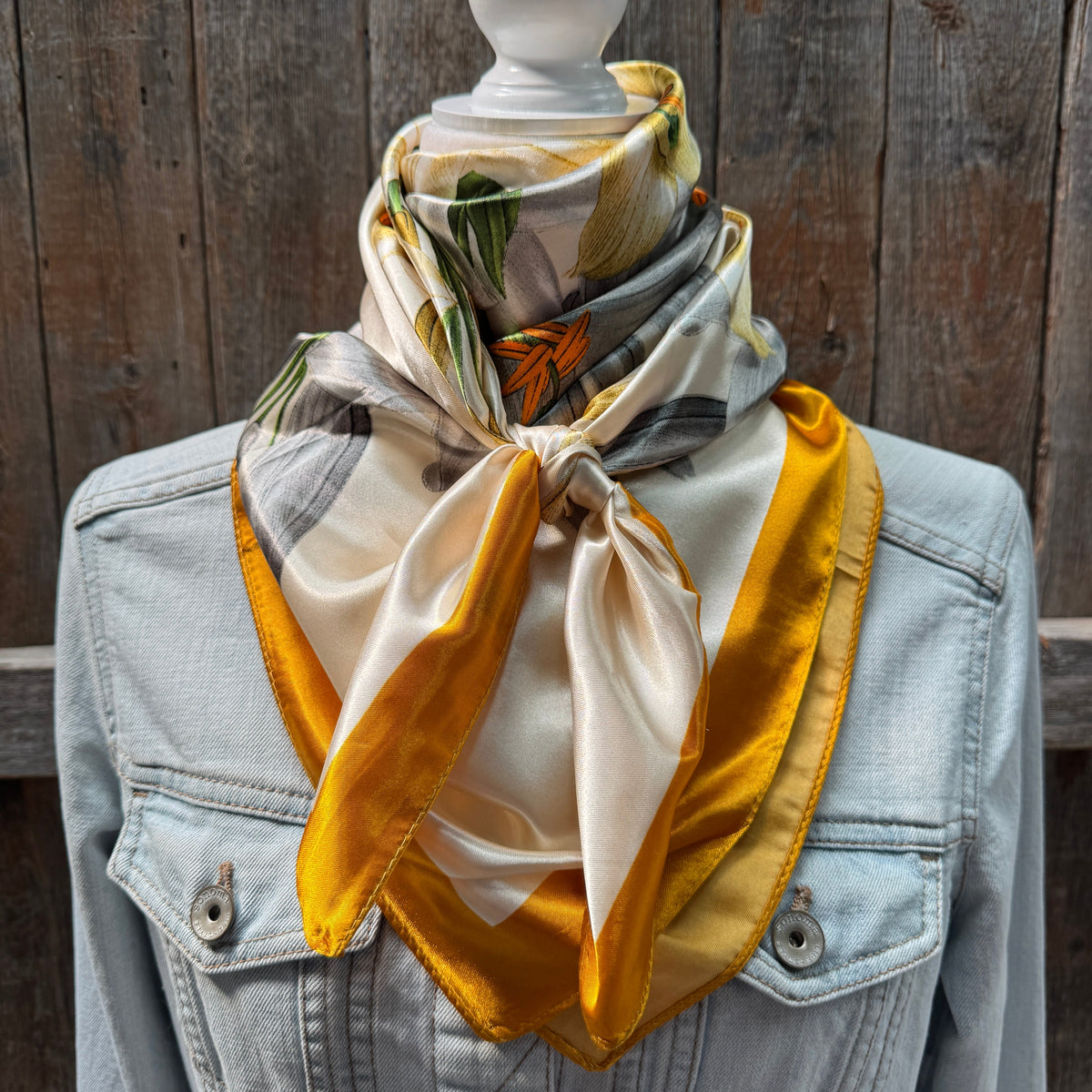 Yellow and Grey Lilies Wild Rag - Western Scarf