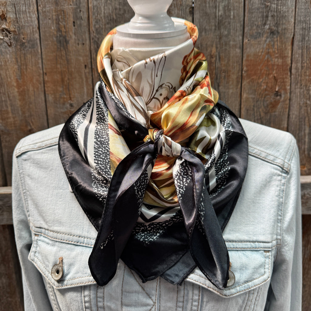 Black and White Floral Wild Rag - Western Scarf