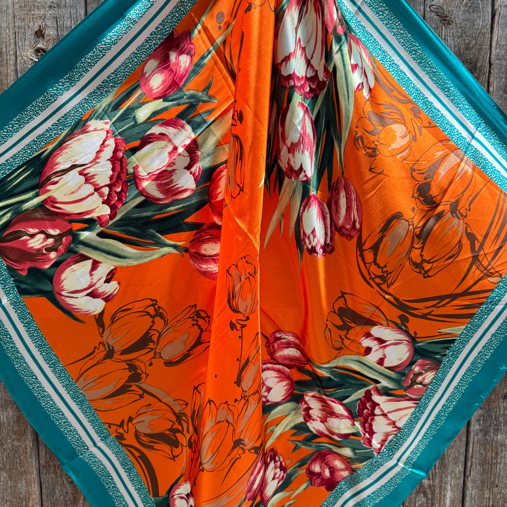 Teal and Orange Floral Wild Rag - Western Scarf